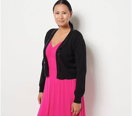 J Jason Wu Cropped Sweater Cardigan with Sequin Detail - QVC.com
