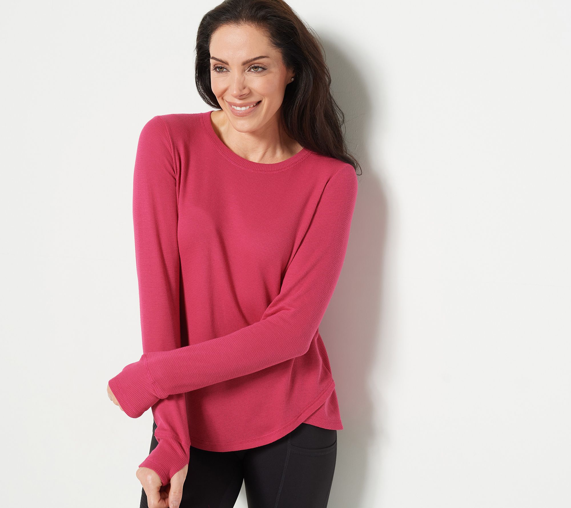 As Is Susan Graver SG Sport Thermal Knit Top w/ Thumbhole 