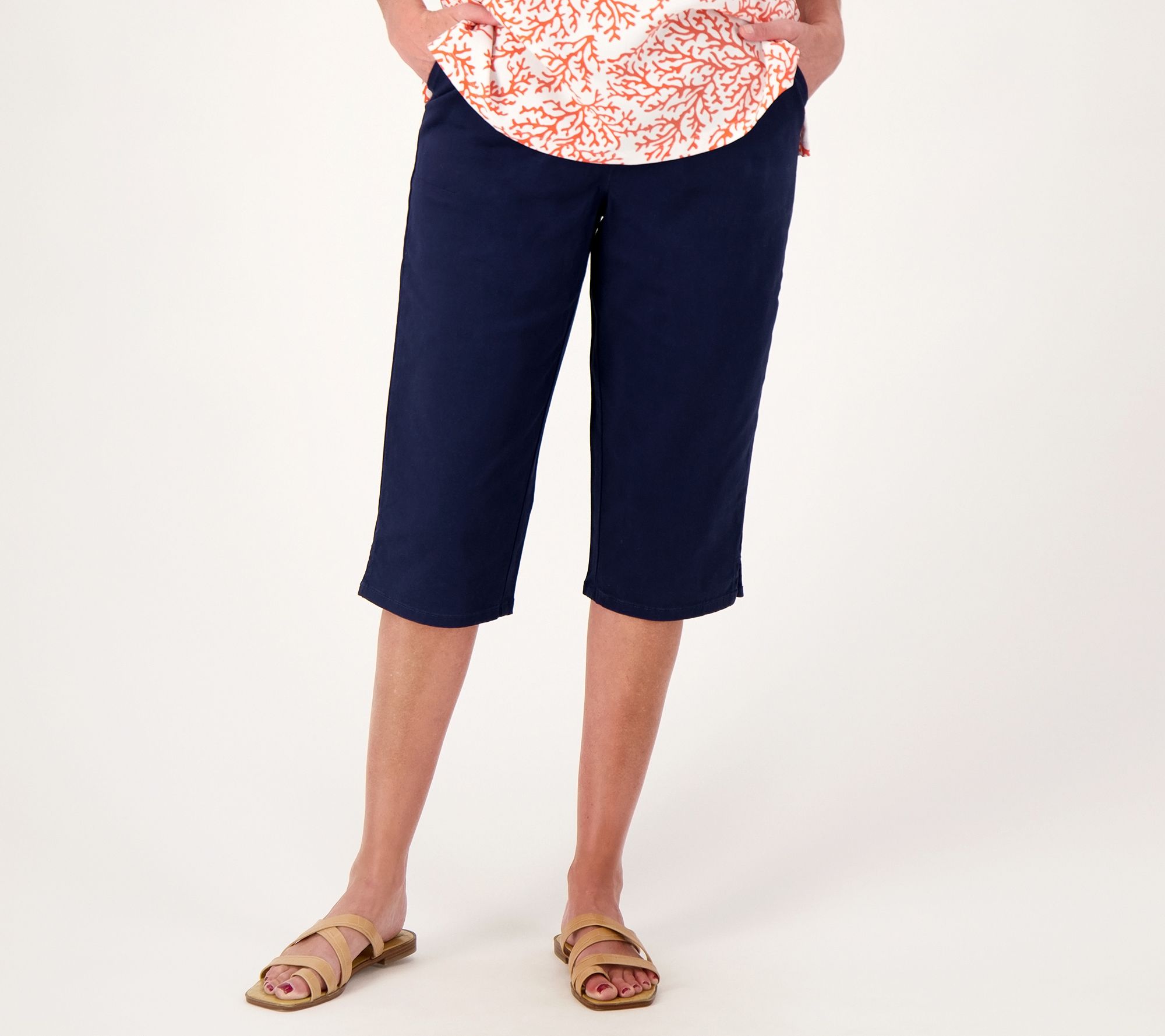 Denim & Co. EasyWear Twill Petite Relaxed Pull-On Skimmer