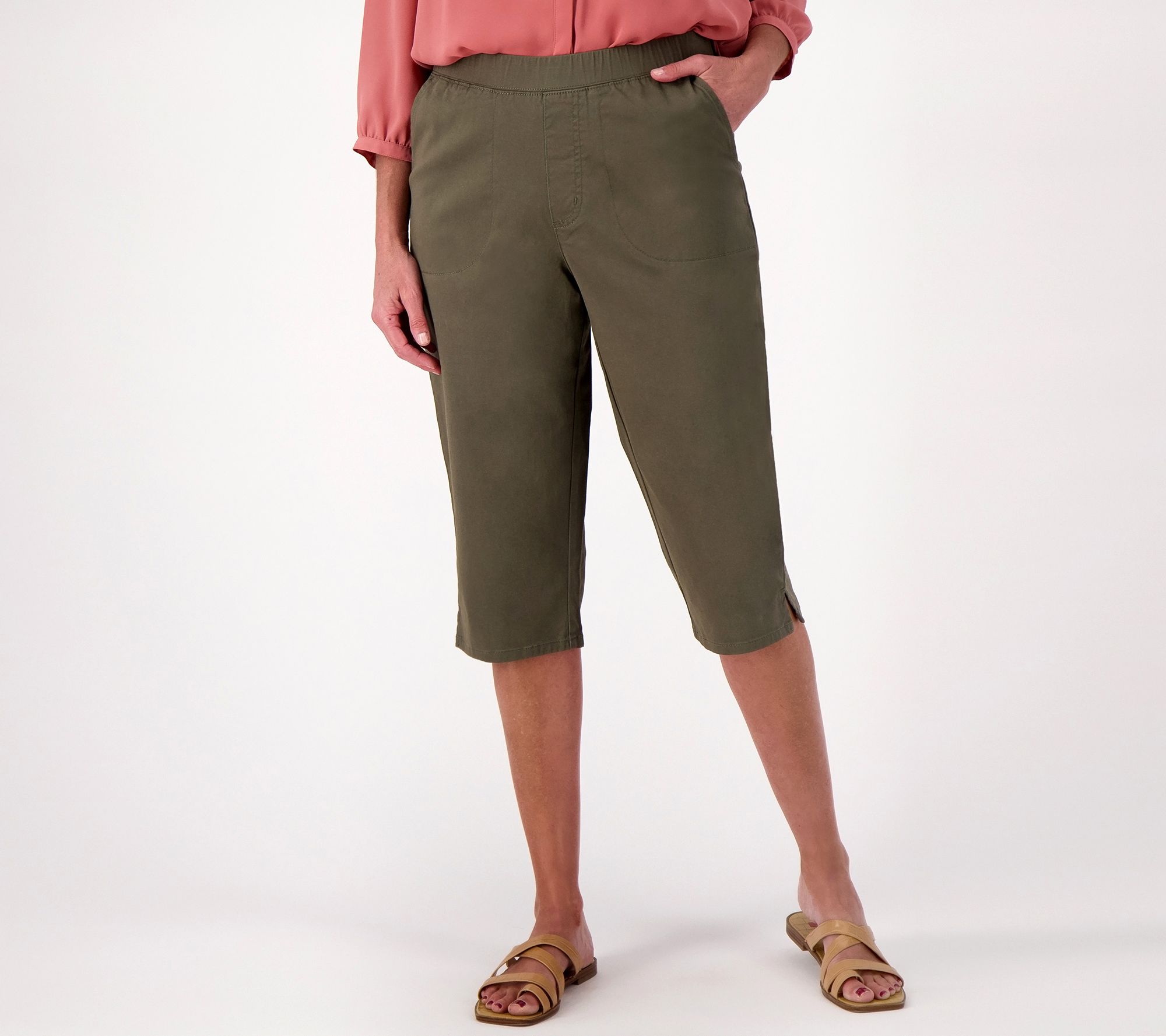 Denim & Co. EasyWear Twill Petite Relaxed Pull-On Skimmer