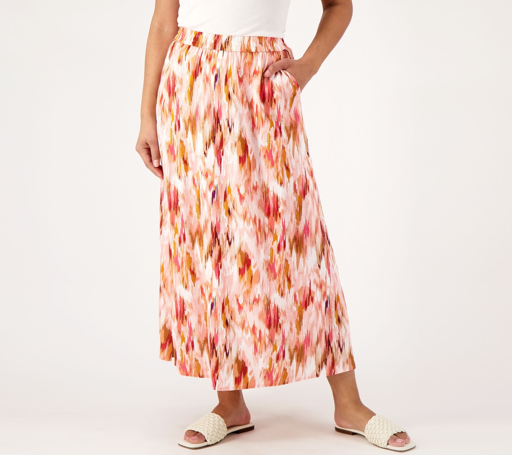 Denim & Co. Beach Petite Woven Pull-On Skirt with Side Slits - QVC.com