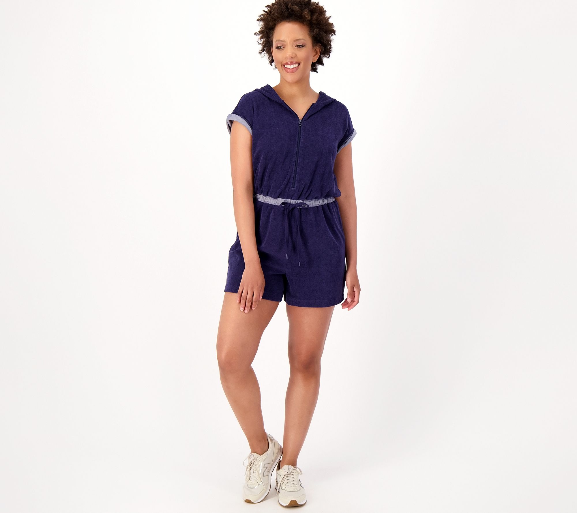 zuda Hooded Towel Terry Romper w/ drawstring