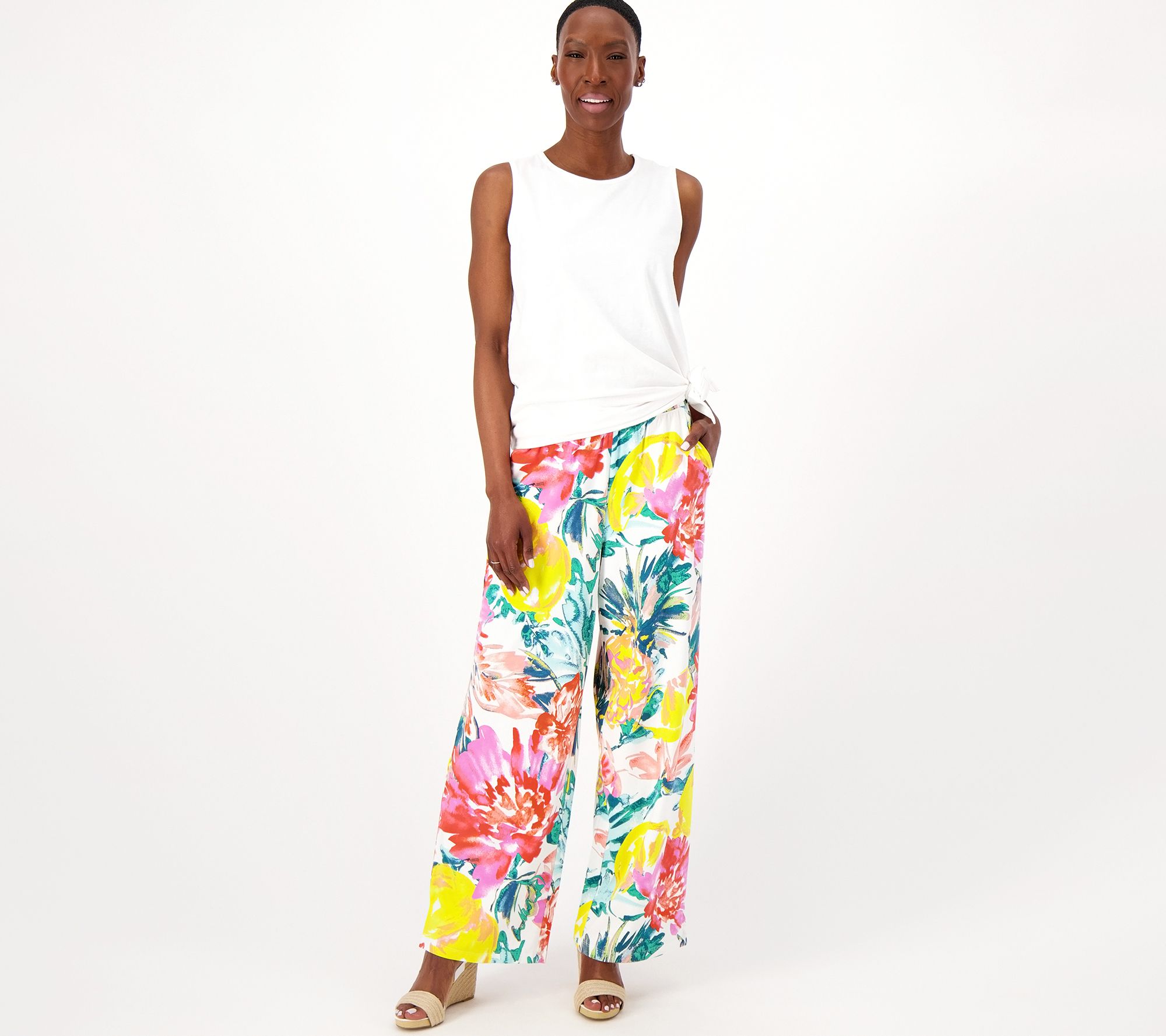 Denim & Co. Beach Jersey Tall Wide Leg Full Length Pant - QVC.com