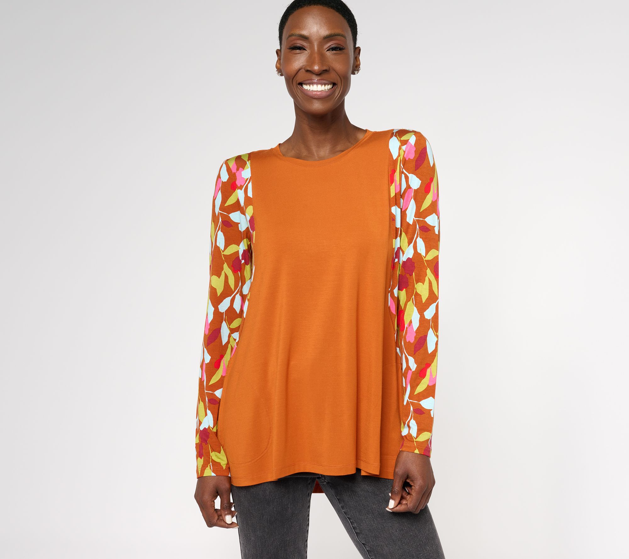 LOGO by Lori Goldstein Rayon 230 Long Sleeve Print Mix Top