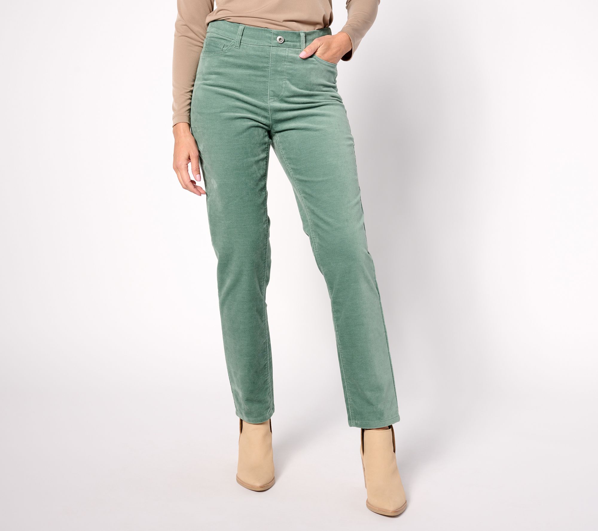 Denim & Co. Petite Full Length Slim Straight Velveteen Pant