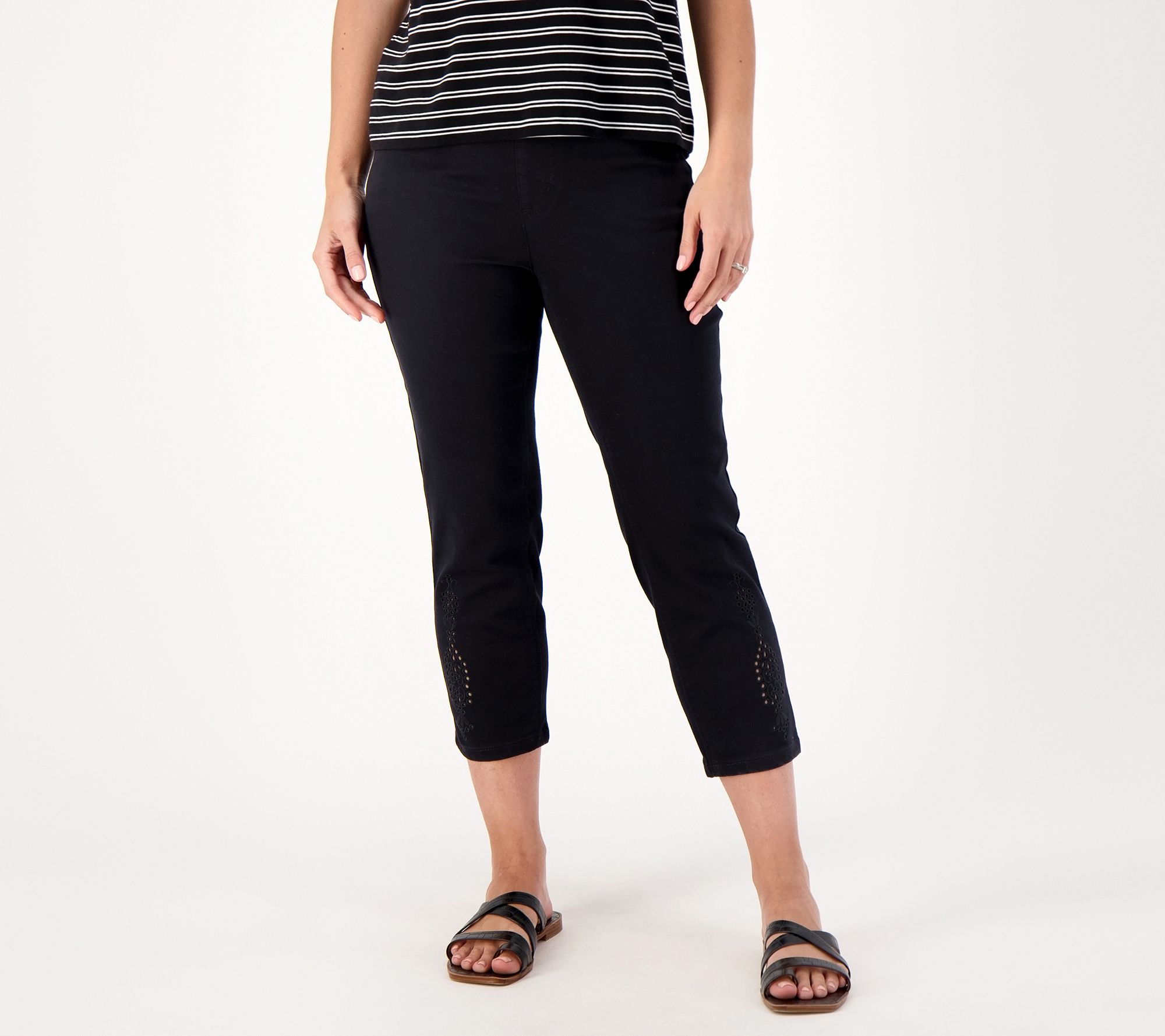 "As Is" Isaac Mizrahi Live! Reg True Denim Crop Jeans with Eyelet