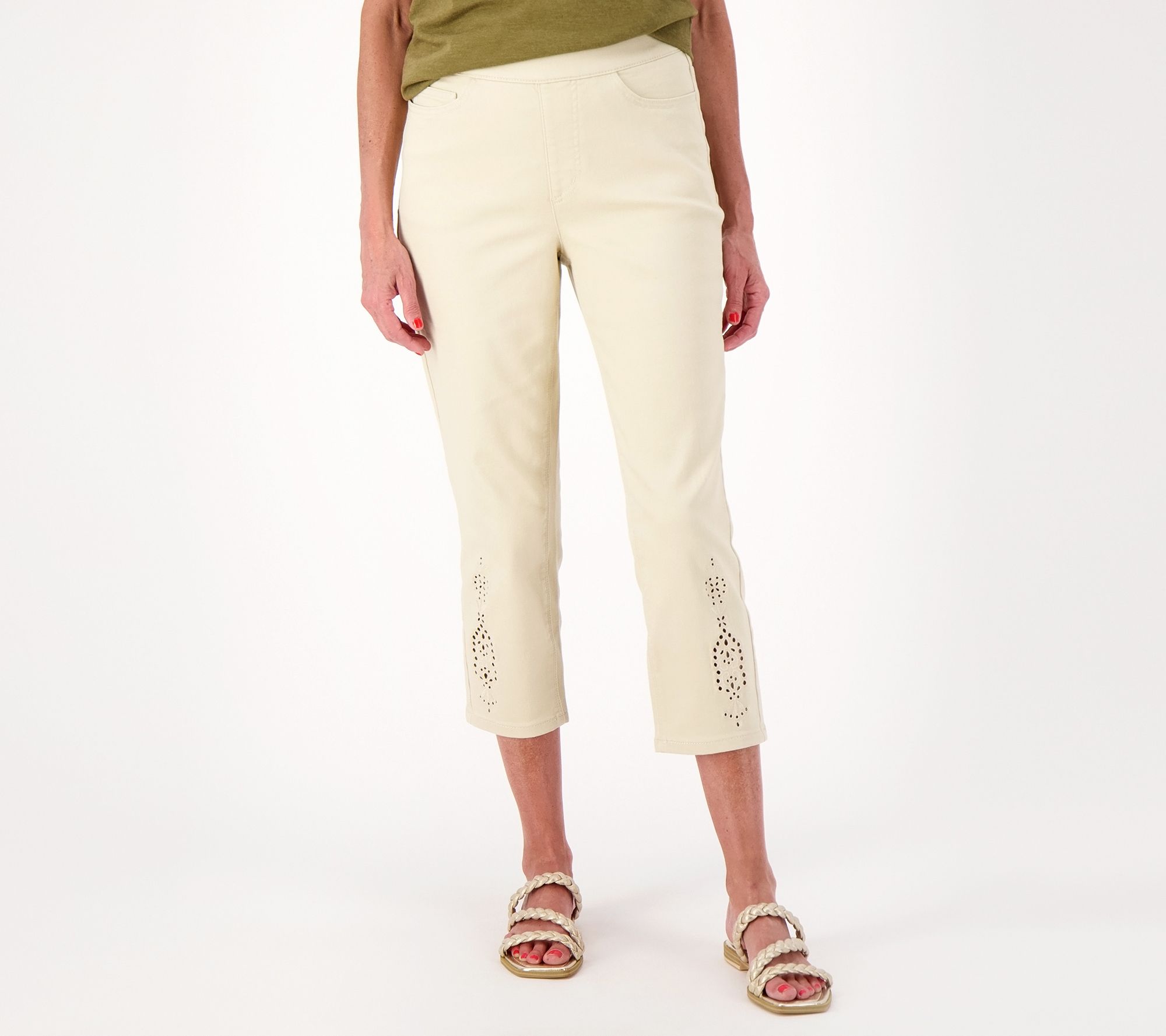 "As Is" Isaac Mizrahi Live! Reg True Denim Crop Jeans with Eyelet