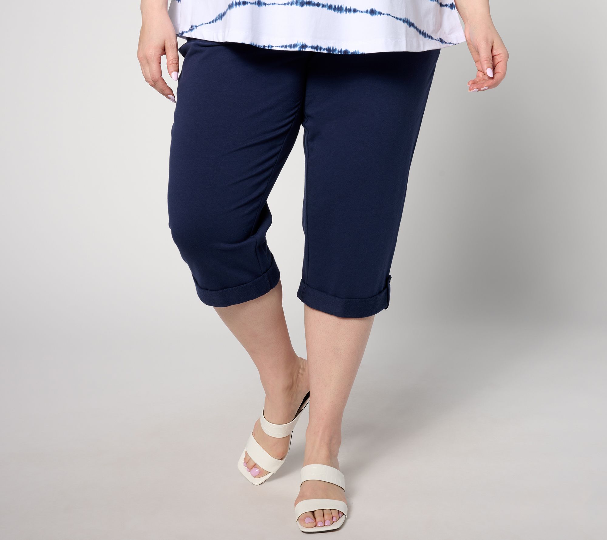 Denim & Co. Active Regular French Terry Straight Leg Roll Cuff Capri