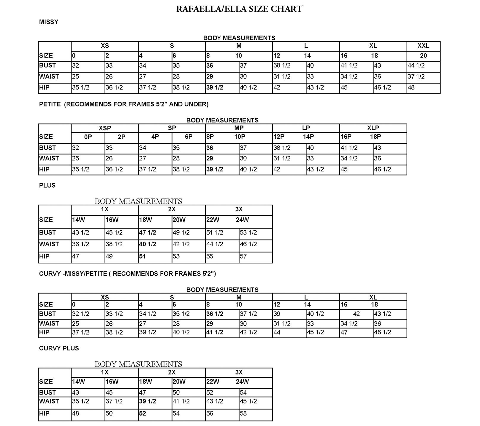 Rafaella suit missy size deals chart