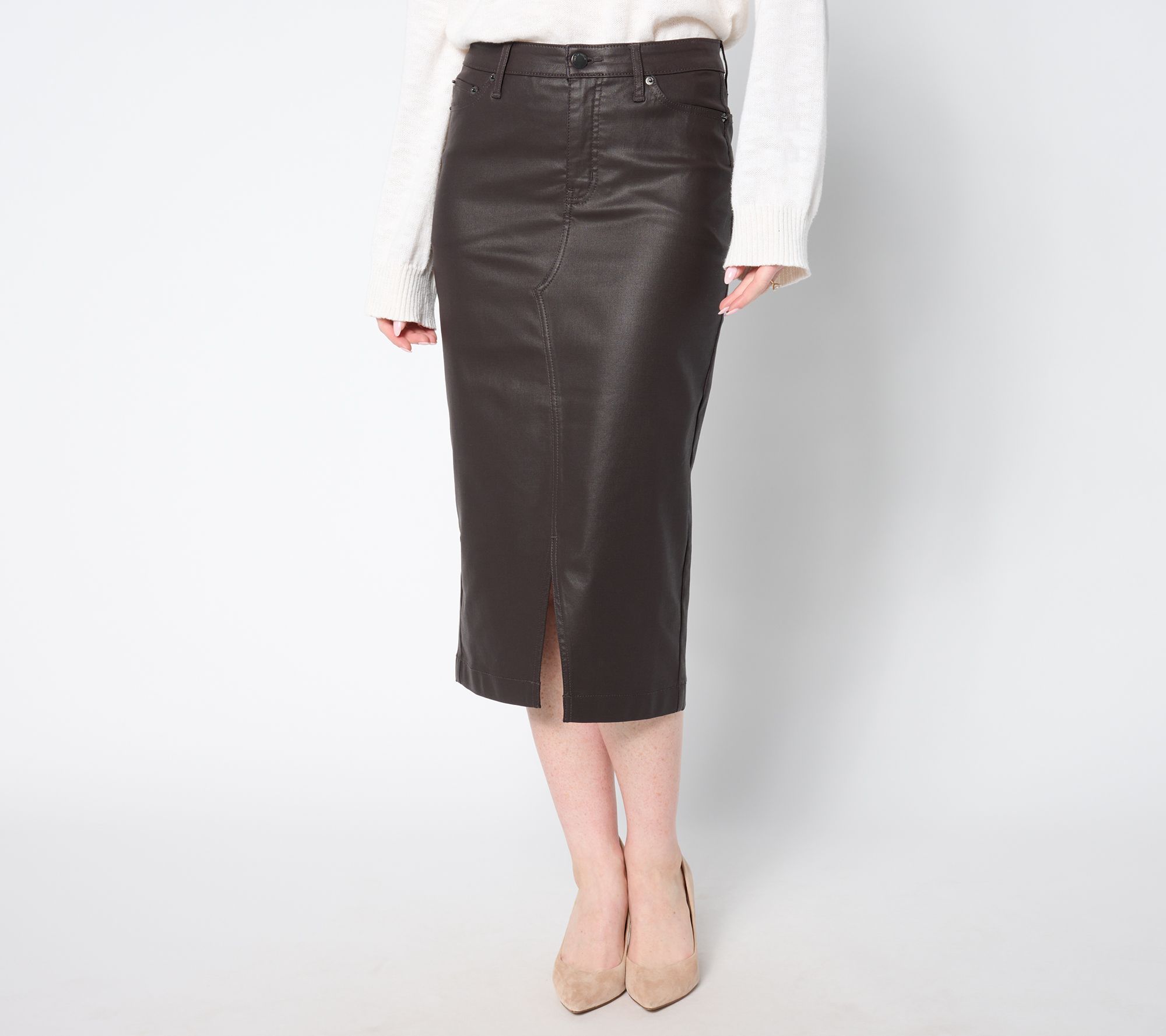 Peace Love World Black Label Petite Coated Denim Skirt