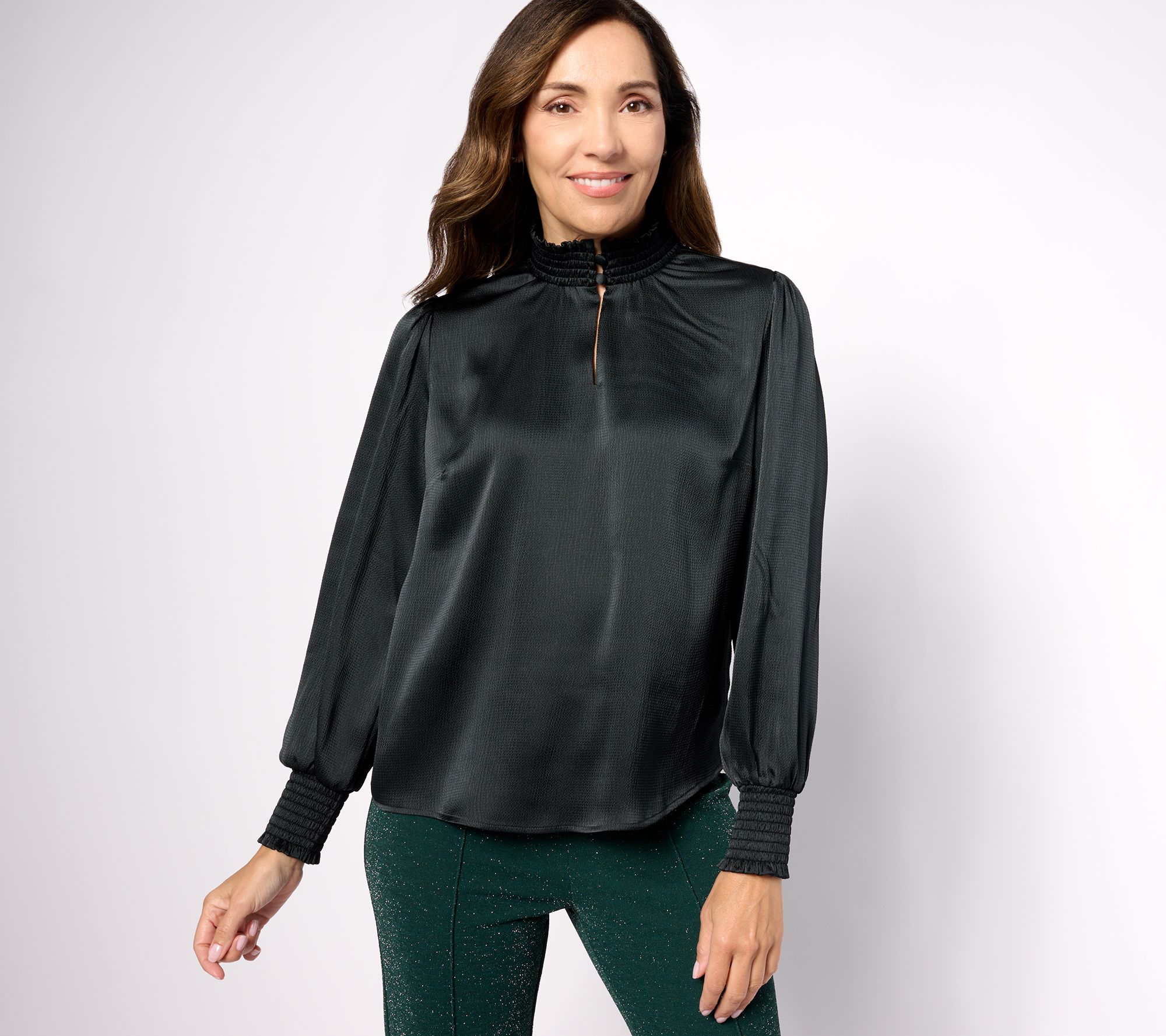 "As Is" Isaac Mizrahi Live! Pebble Satin High Neck Blouse