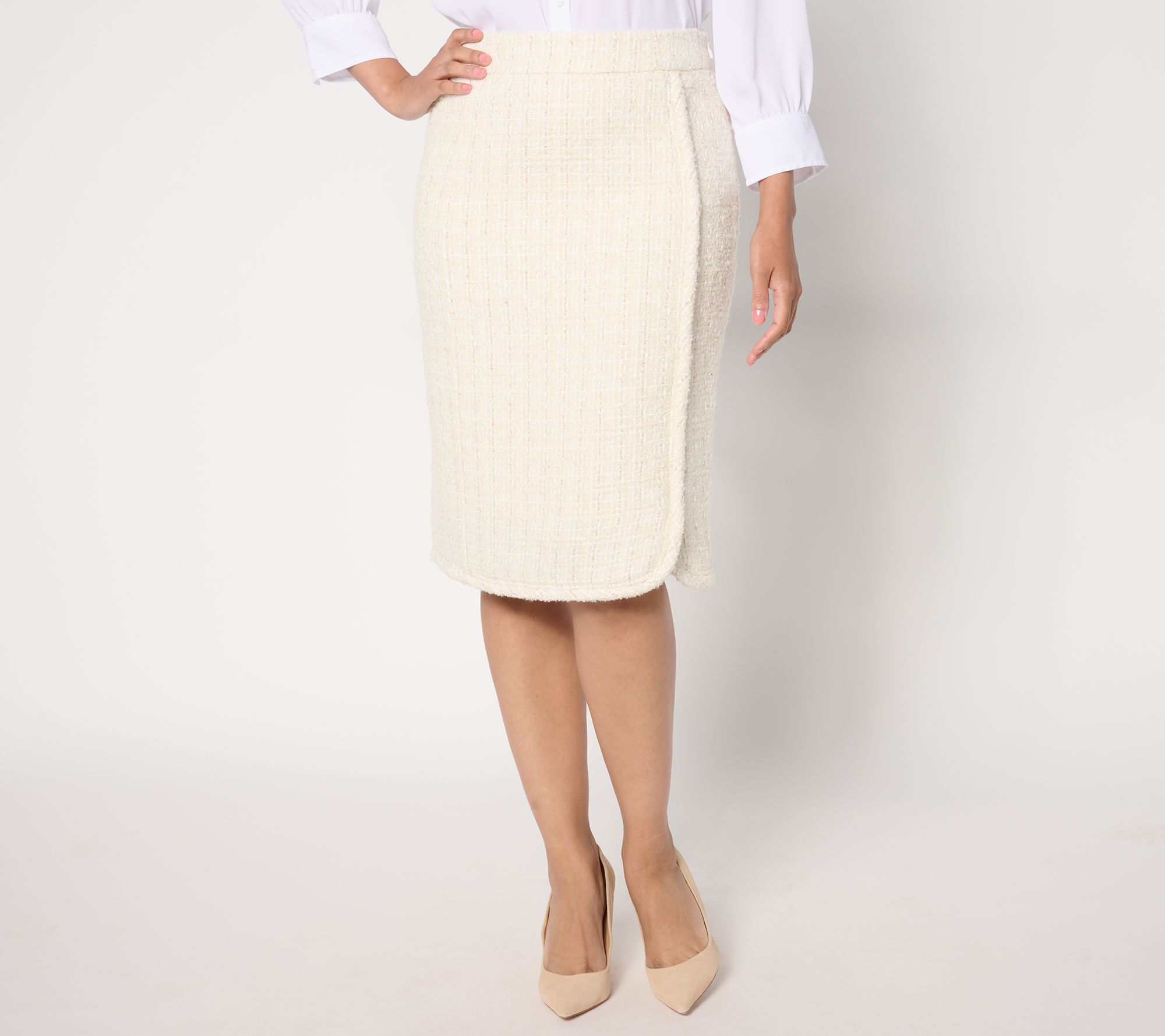 Isaac Mizrahi Live! Regular Woven Tweed Midi Skirt with Zipper