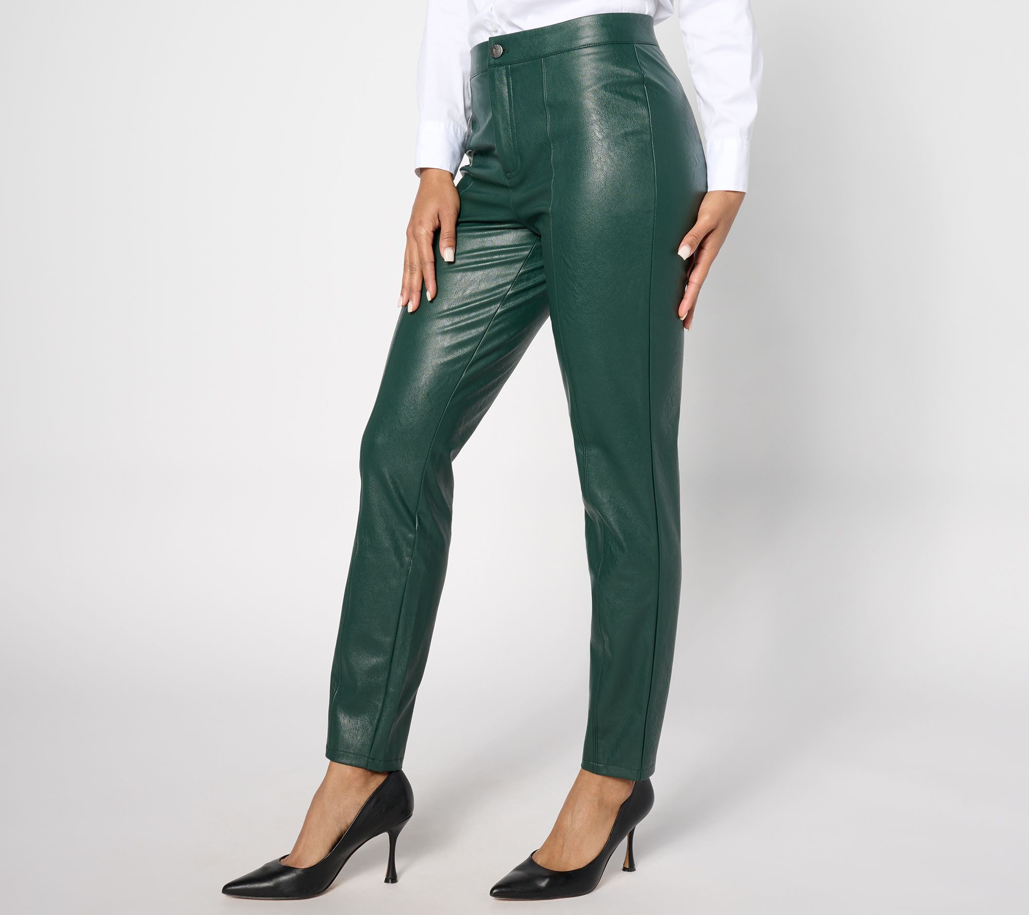 "As Is" Dennis Basso Petite Faux Leather Slim Leg Pants