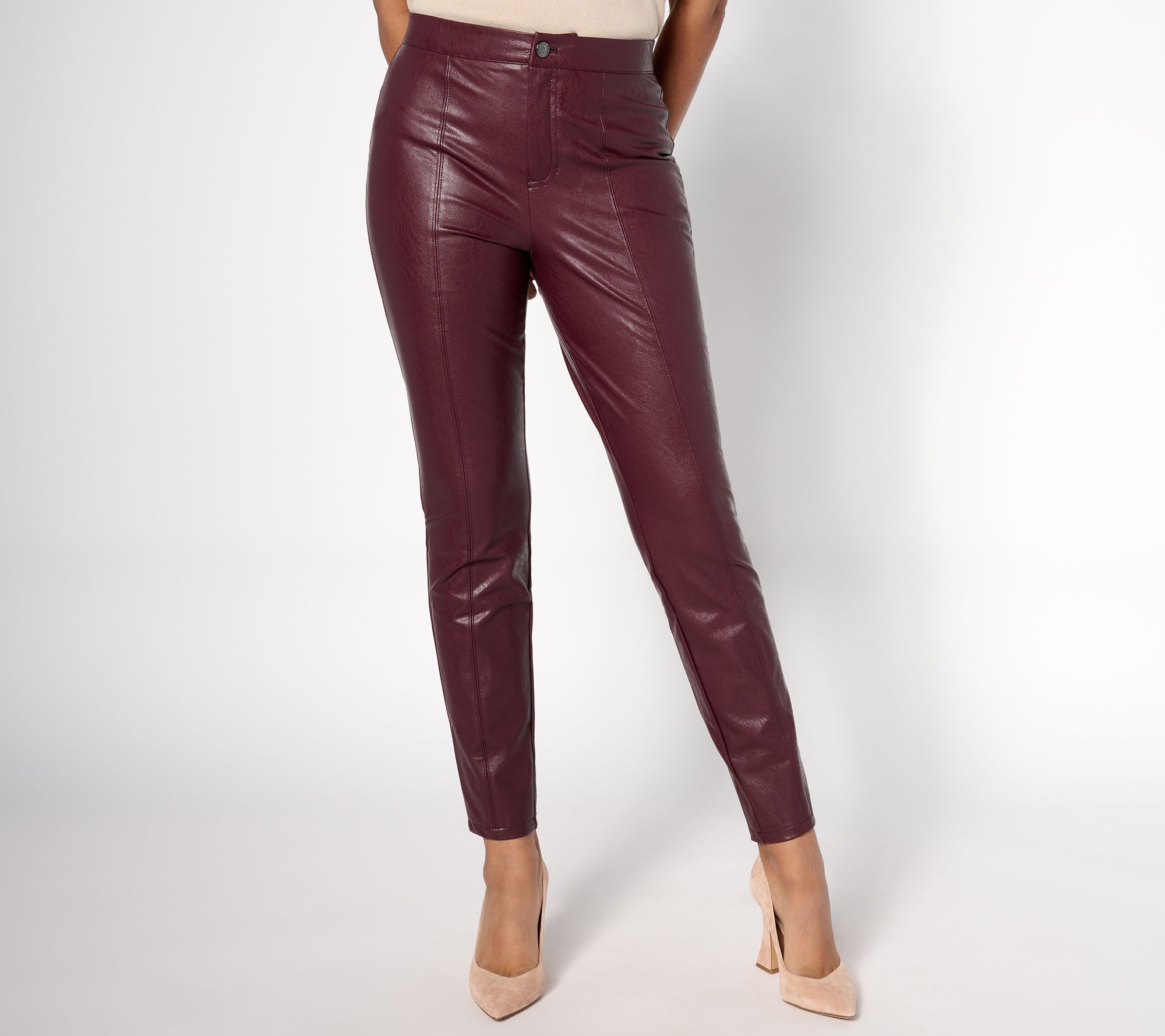 "As Is" Dennis Basso Petite Faux Leather Slim Leg Pants