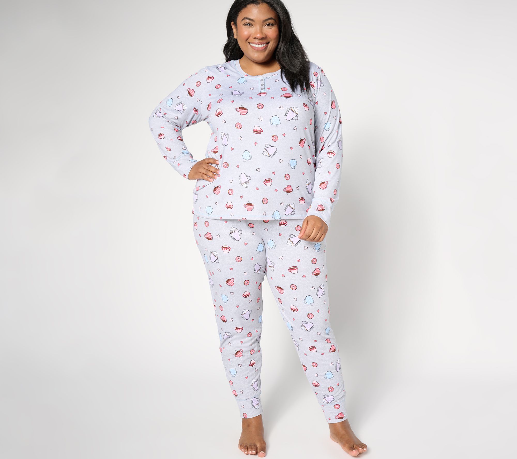 Cuddl Duds Cozy Jersey Henley Top and Jogger Pajama Set