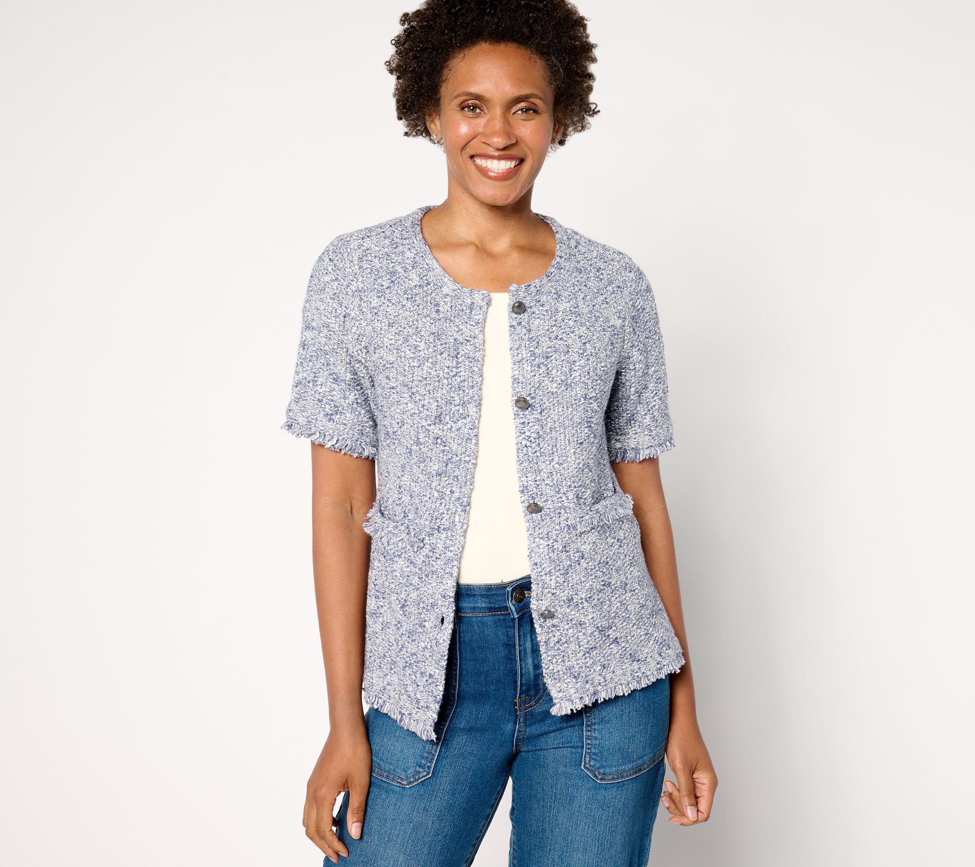 Denim Co. Signature Short Sleeve Sweater Lady Jacket QVC