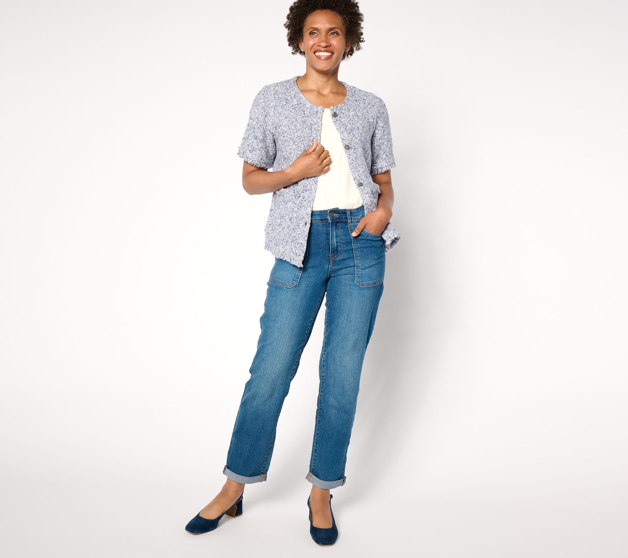 Denim & Co. Signature Short-Sleeve Sweater Lady Jacket - QVC.com