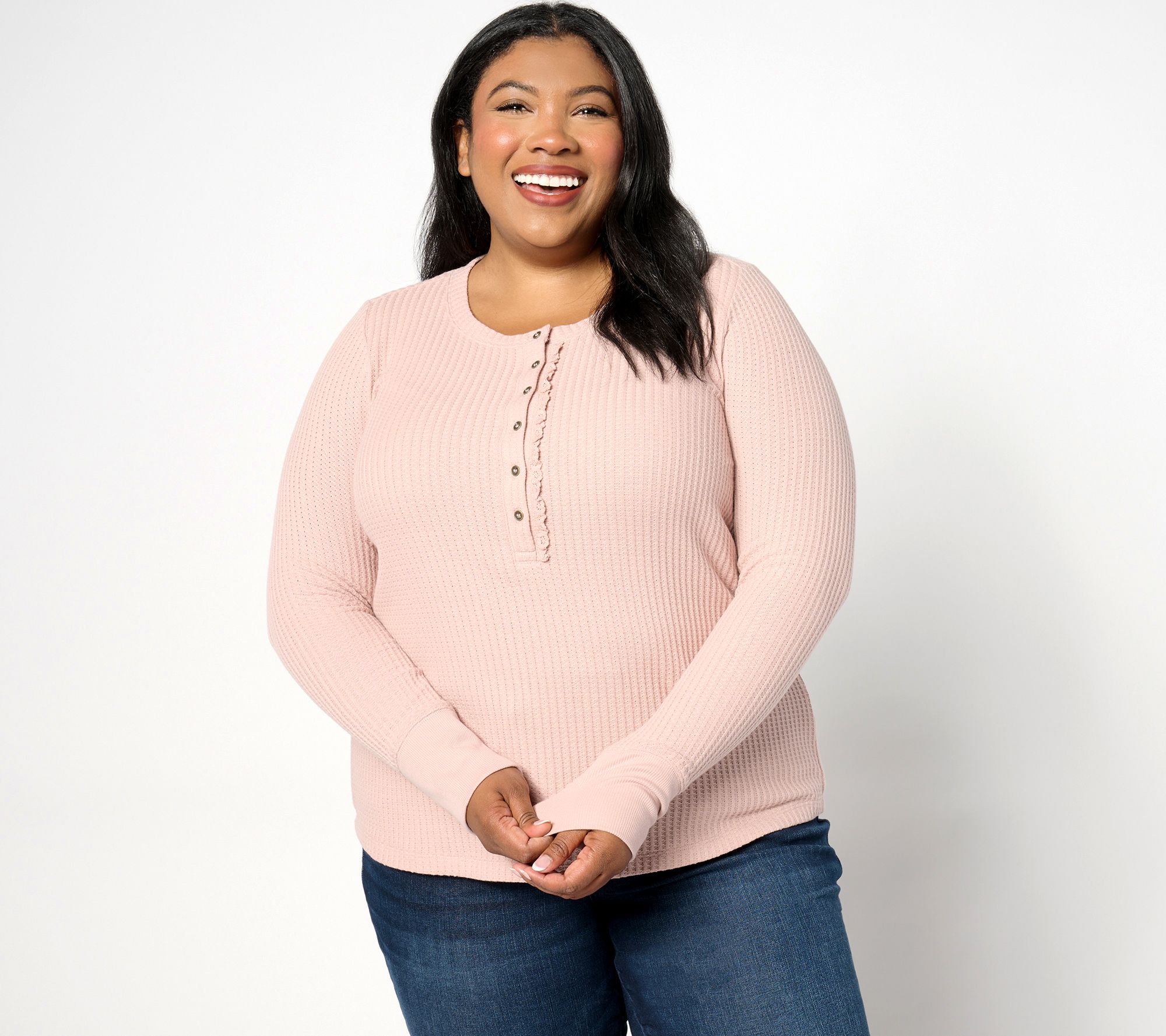 Me by Jennie Garth Willow Knit Waffle Top with Lace Inset