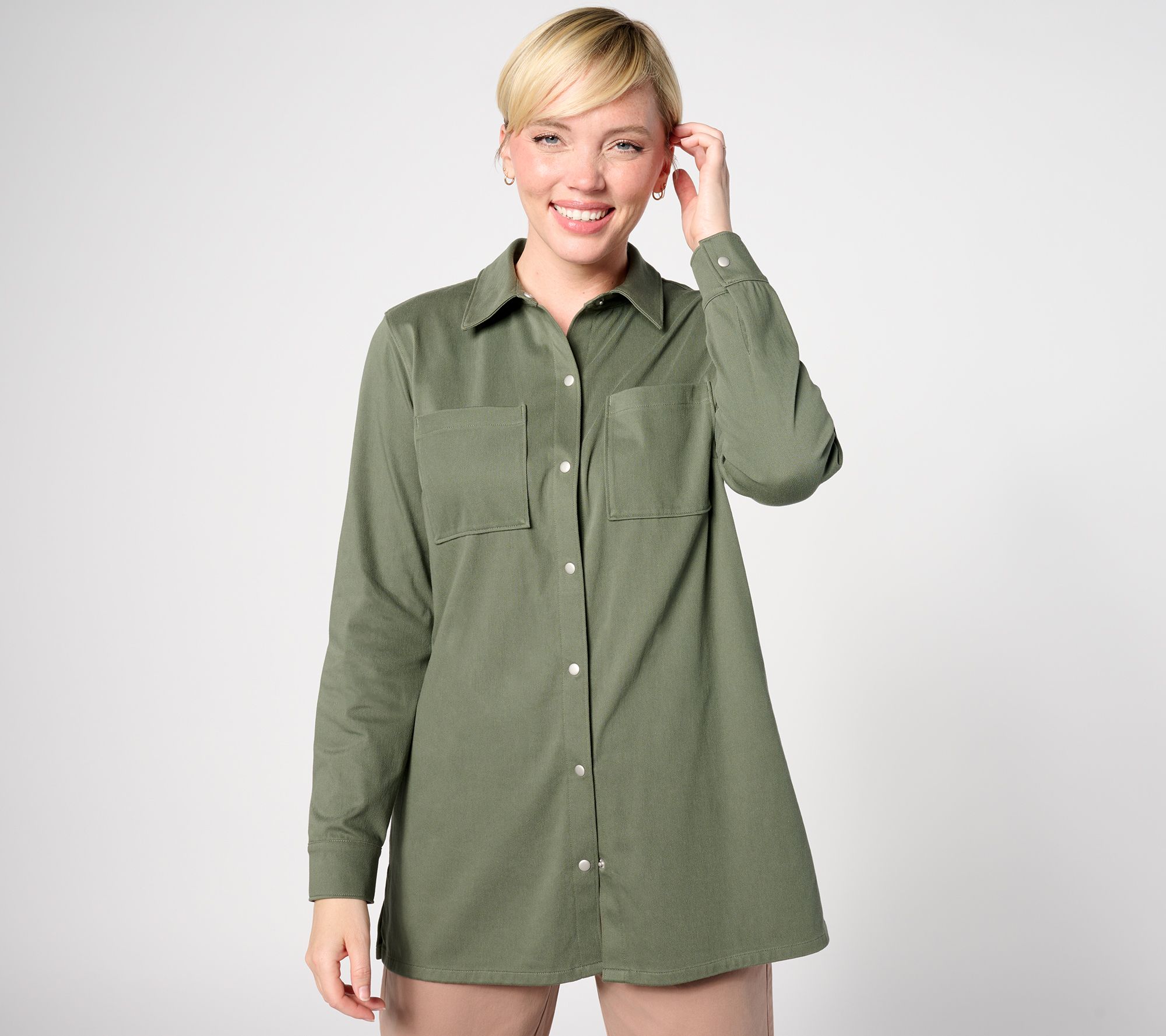 "As Is" Denim & Co. Regular Comfy Knit Air Relaxed Snap Front Tunic