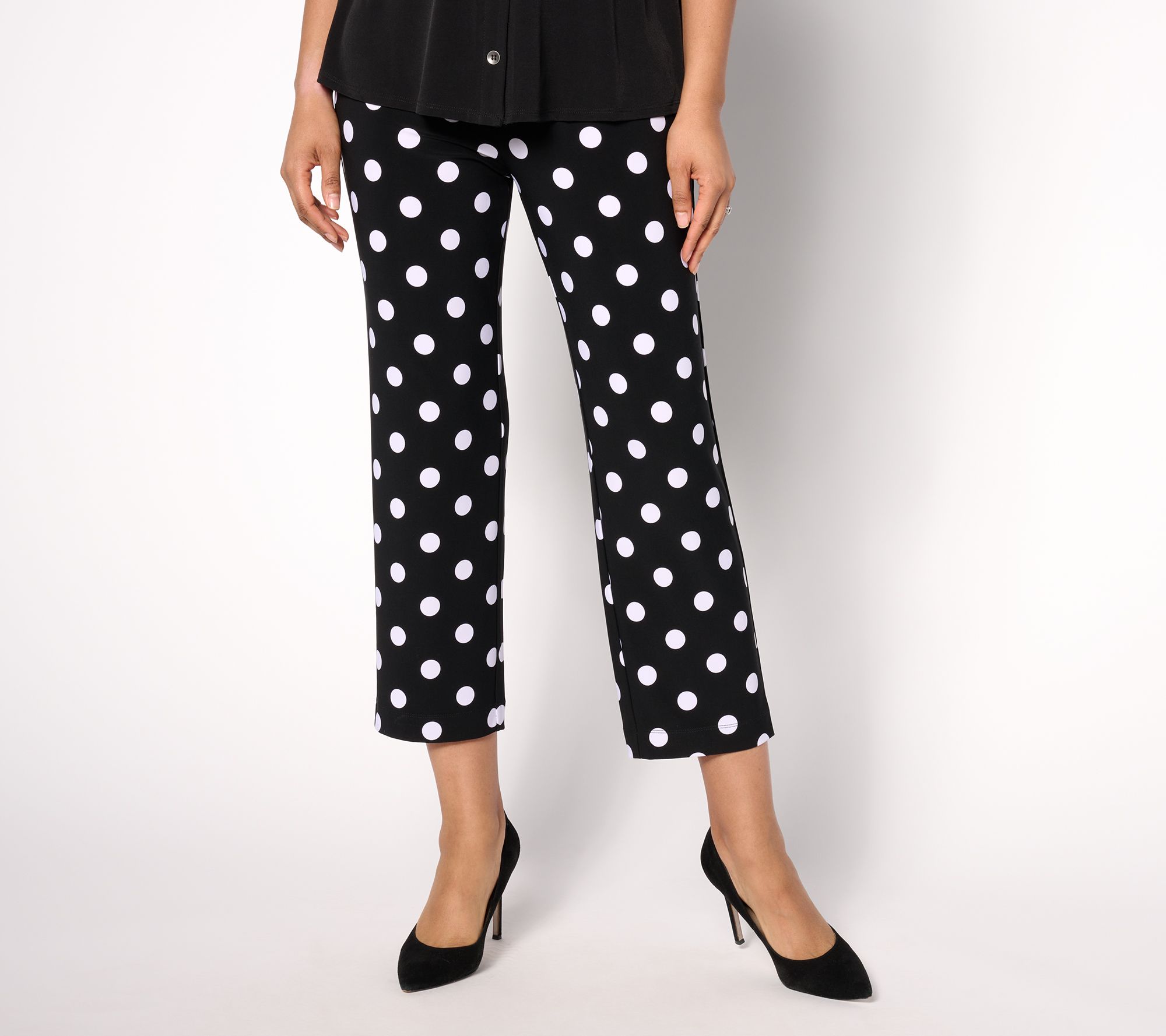 "As Is" Dennis Basso Regular Polka Dot Italia Knit Wide Leg Pants