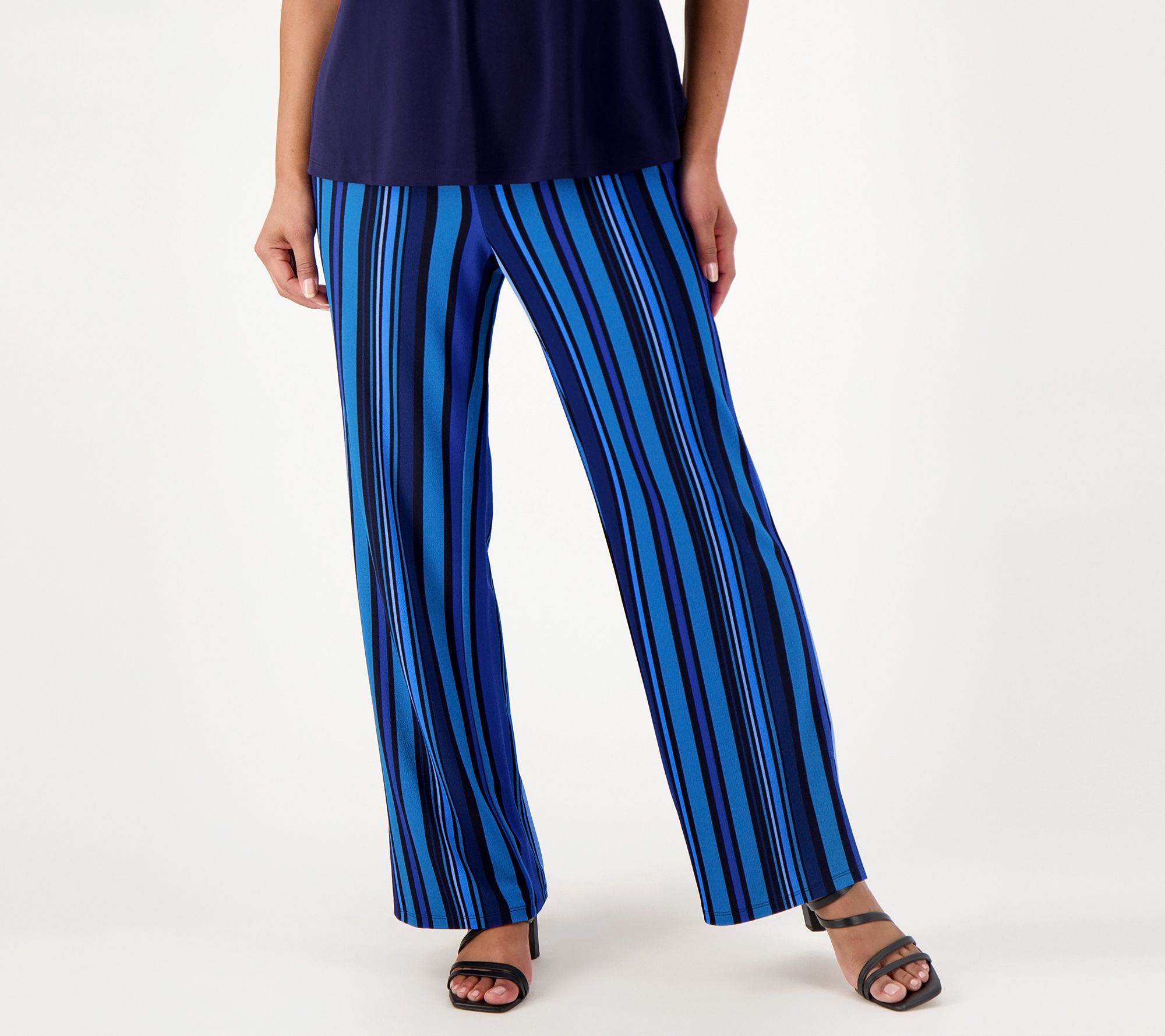 "As Is" Isaac Mizrahi Live! Regular Striped Pebble Knit Wide Leg Pants