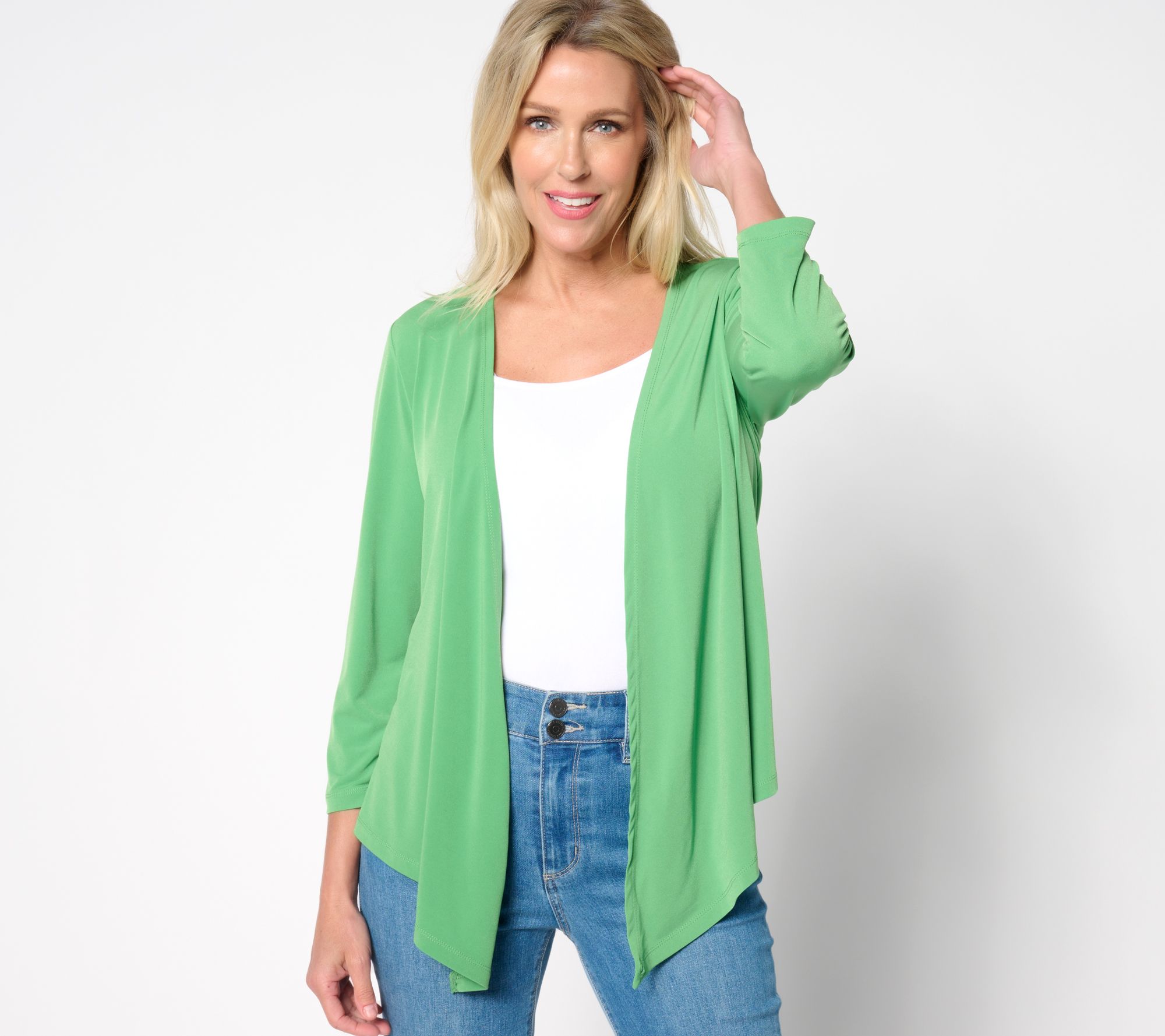 "As Is" Susan Graver Every Day Liquid Knit 3/4 Sleeve Signature Shrug