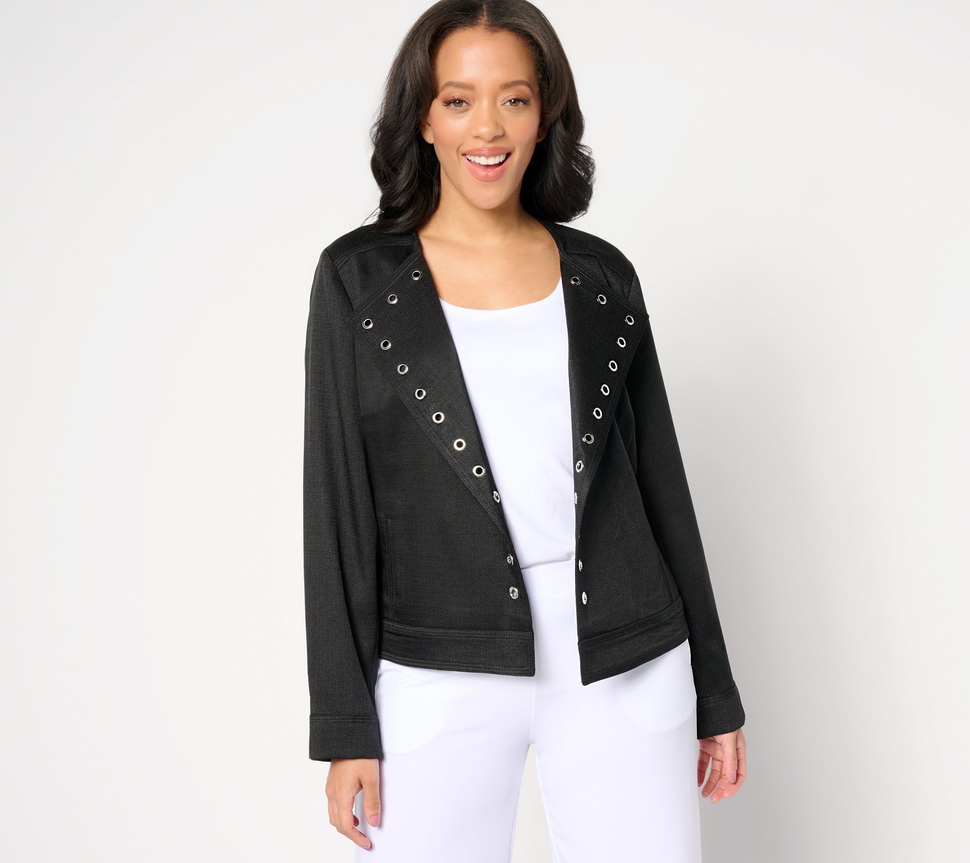 "As Is" Dennis Basso Open Front Twill Jacket with Grommet Detail