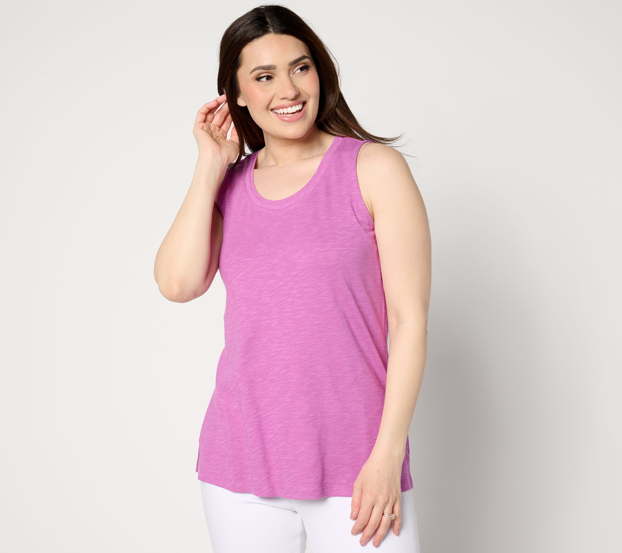 "As Is" Denim & Co. Naturals Linen Blend Scoop Neck Tank Top