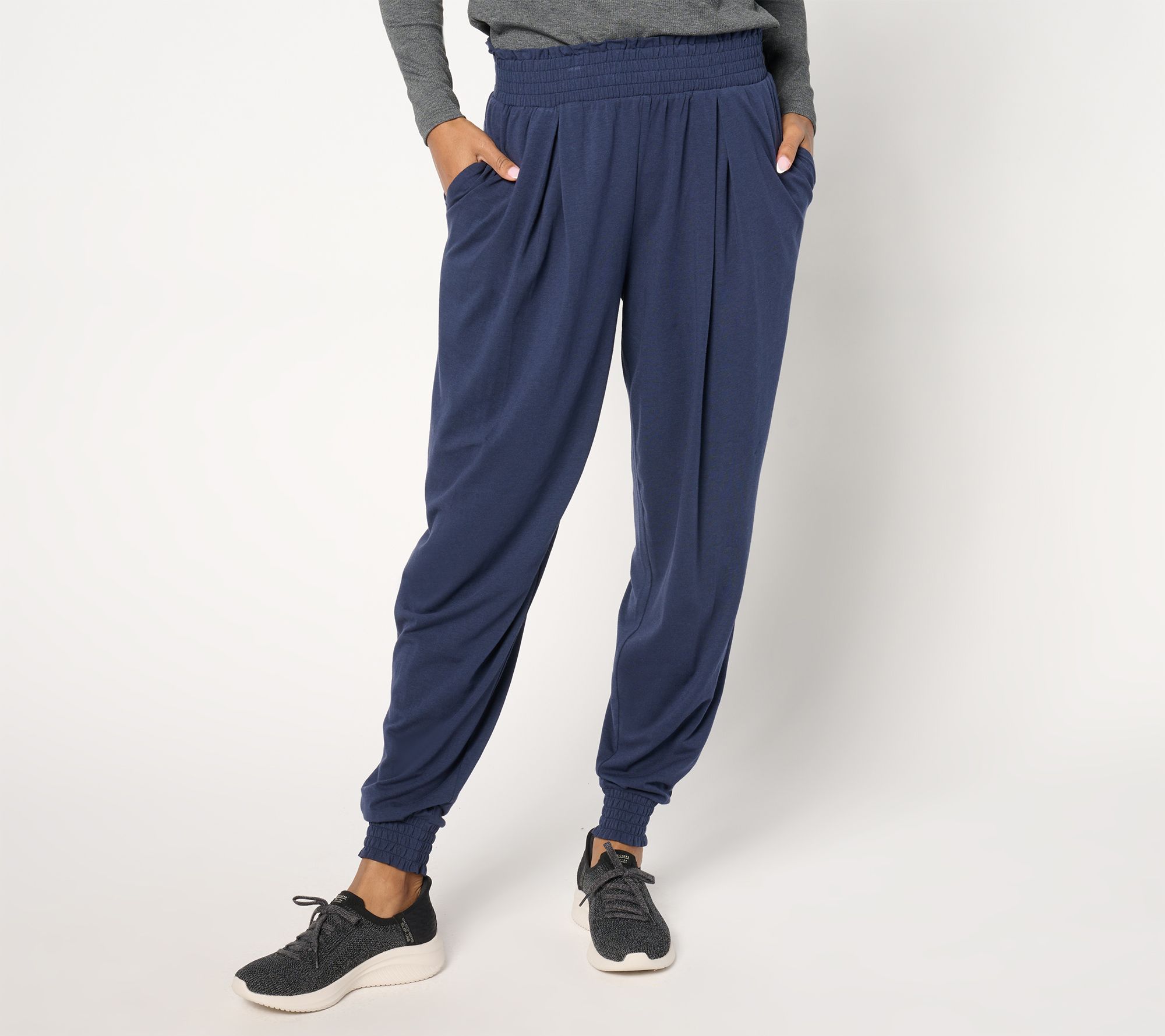 AnyBody Regular Cozy Knit Pleat Detail Joggers with Smocked Waist