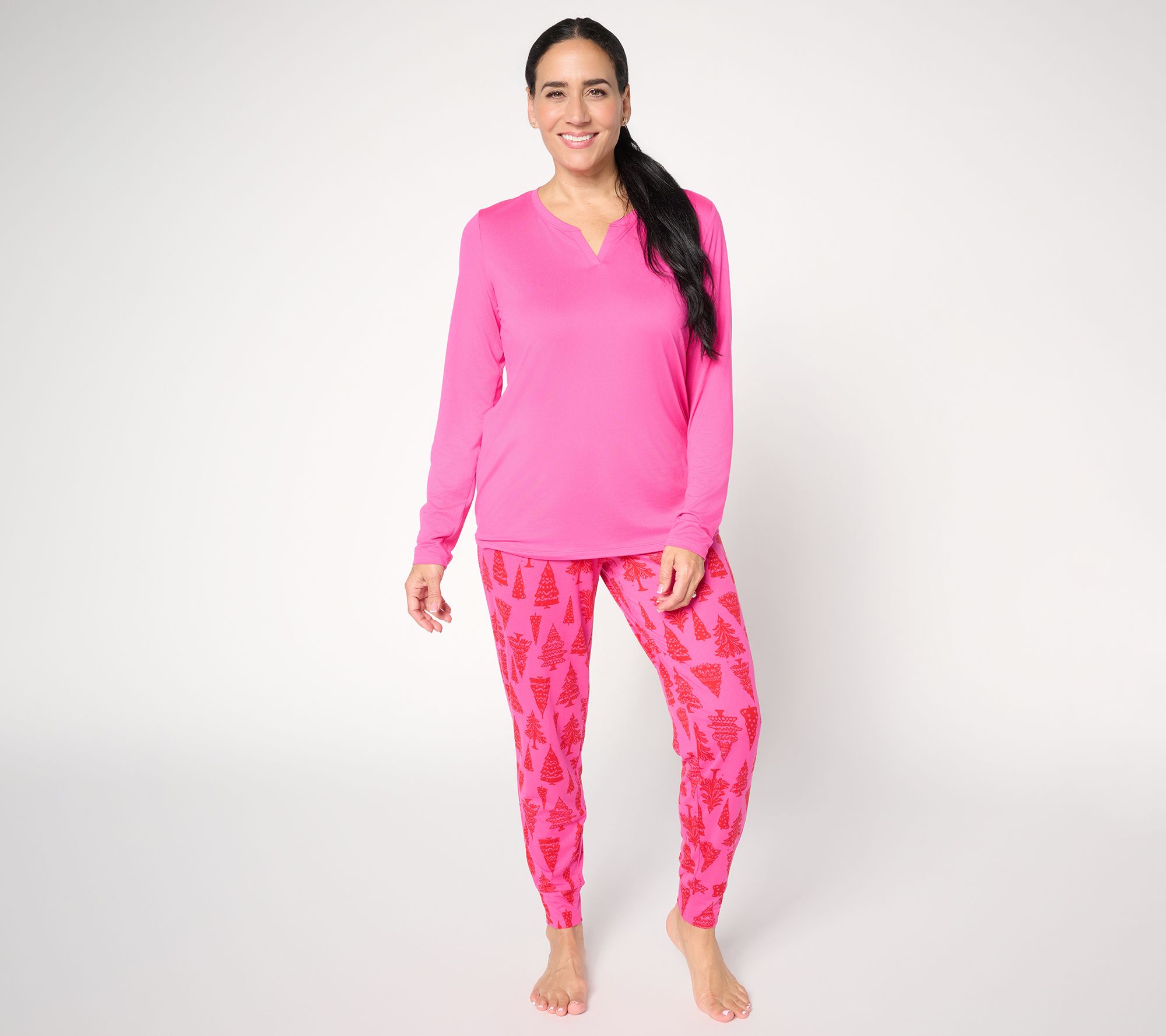 AnyBody Regular Lush Jersey Solid Top and Printed Joggers Sleep Set