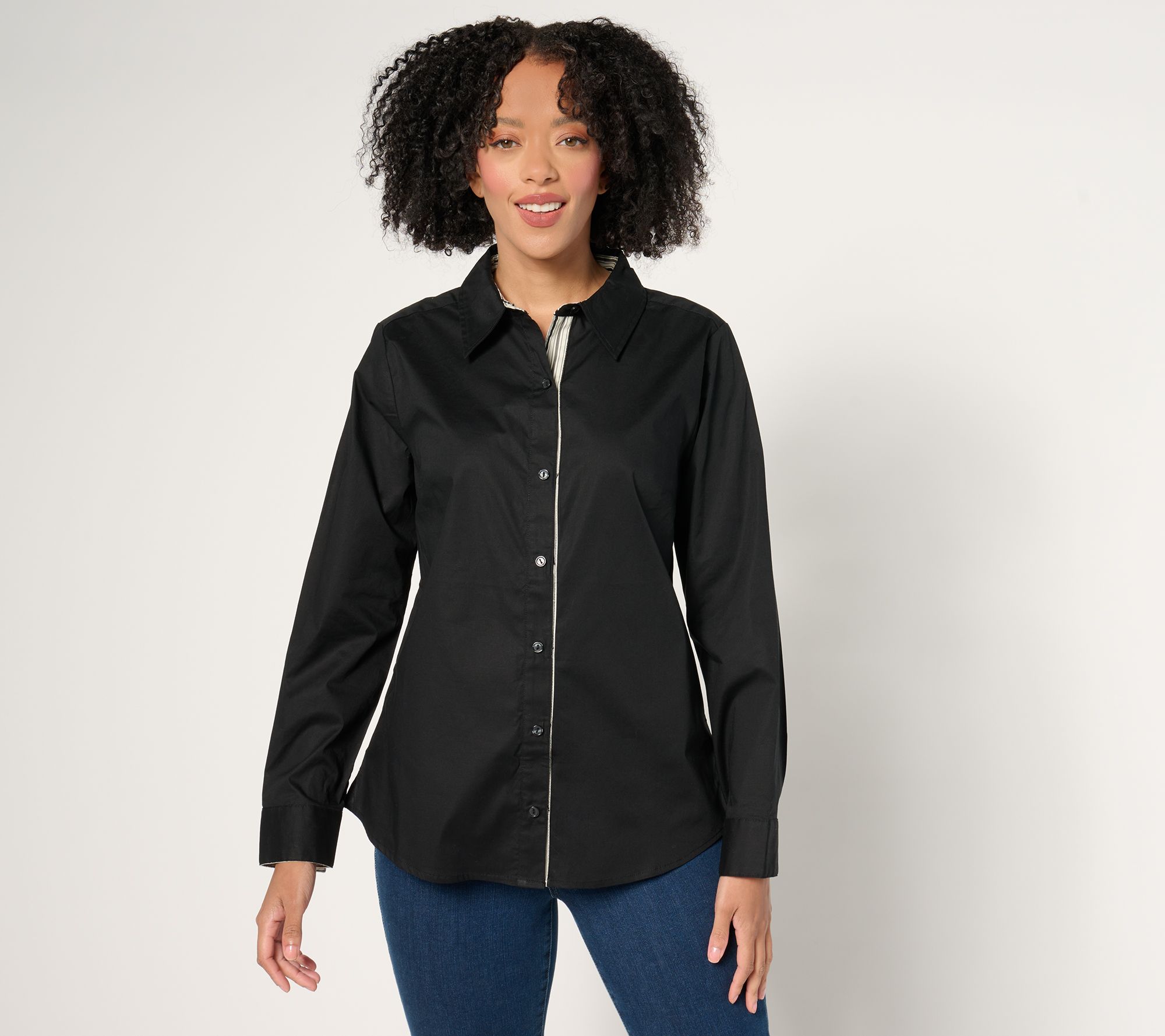 Denim & Co. Adaptive Printed Poplin w/ Pop Placket Top