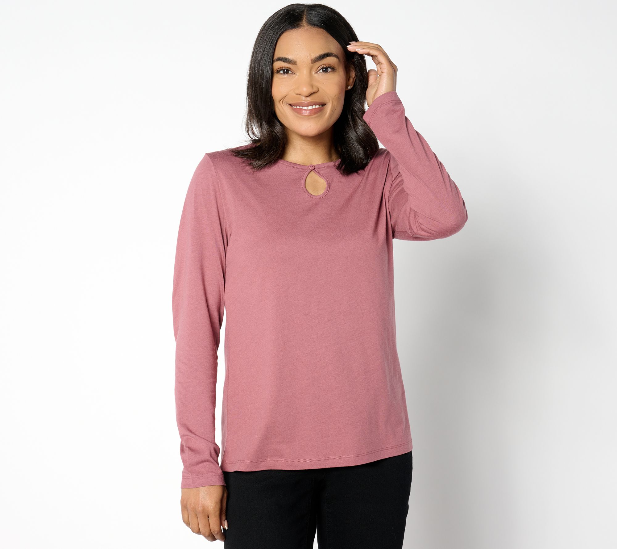 "As Is" Denim & Co. Essentials Luxe Jersey Long Sleeve Keyhole Top