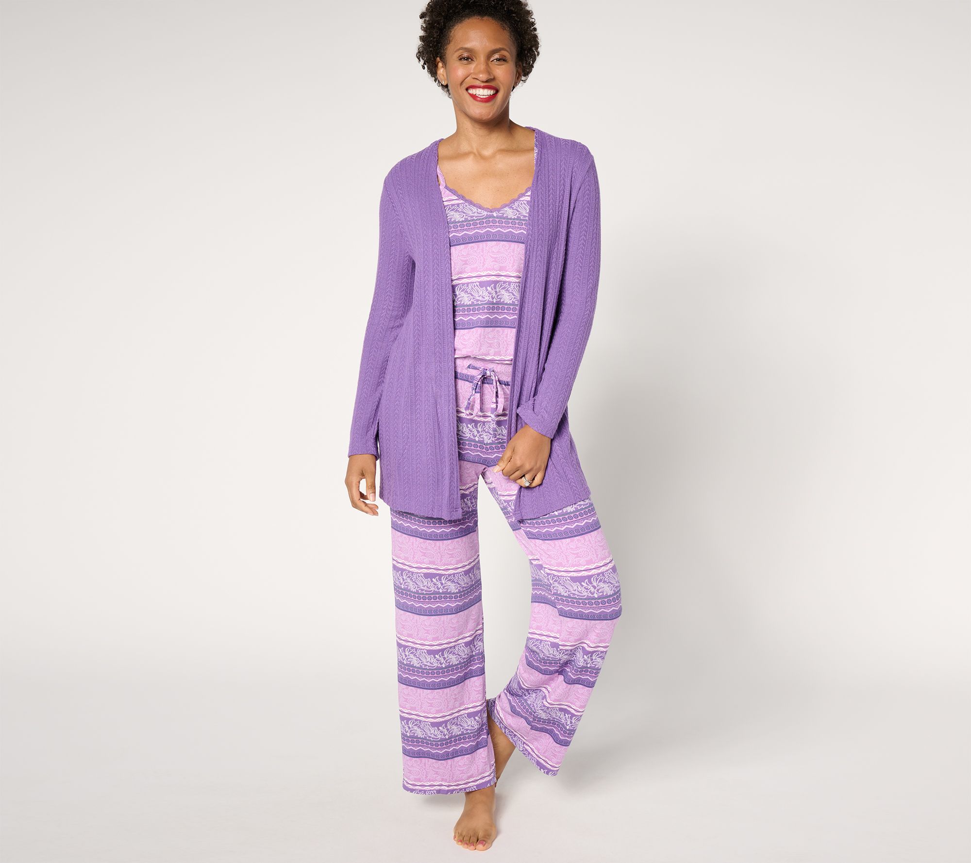 MUK LUKS Cable Knit & Dream Cloud Three Piece Pajama Set