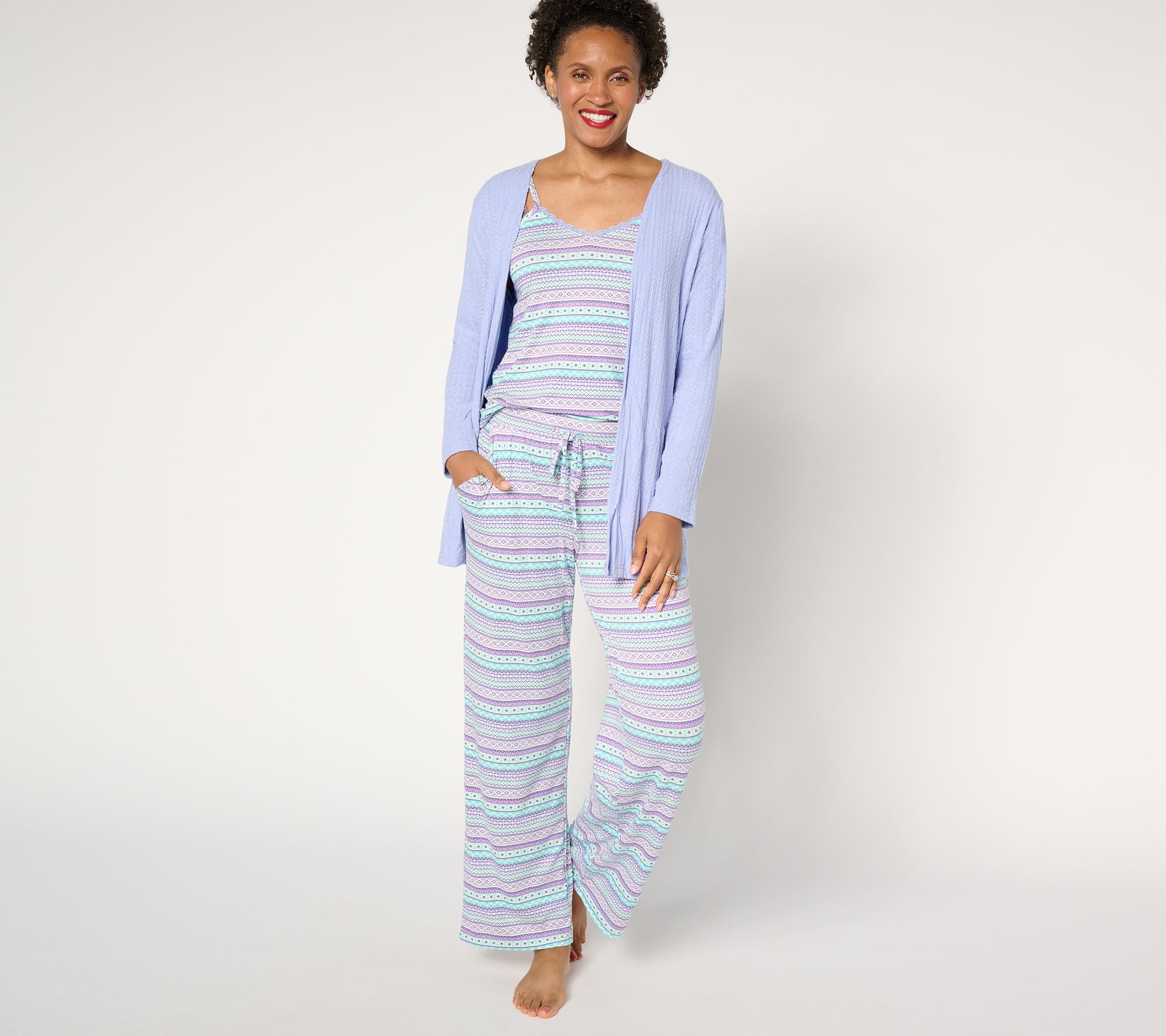 MUK LUKS Cable Knit & Dream Cloud Three Piece Pajama Set
