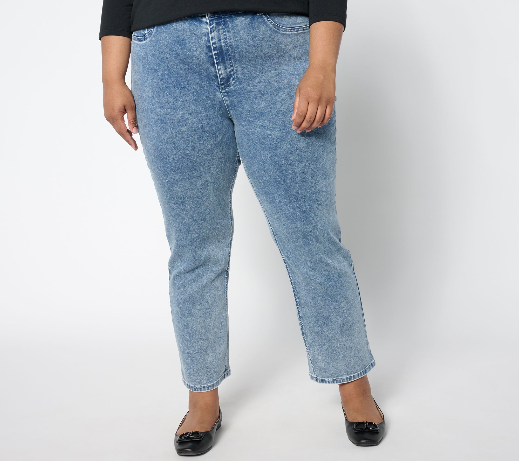 "As Is" Joan Rivers Petite Vintage Wash Denim Straight Leg Ankle Pants