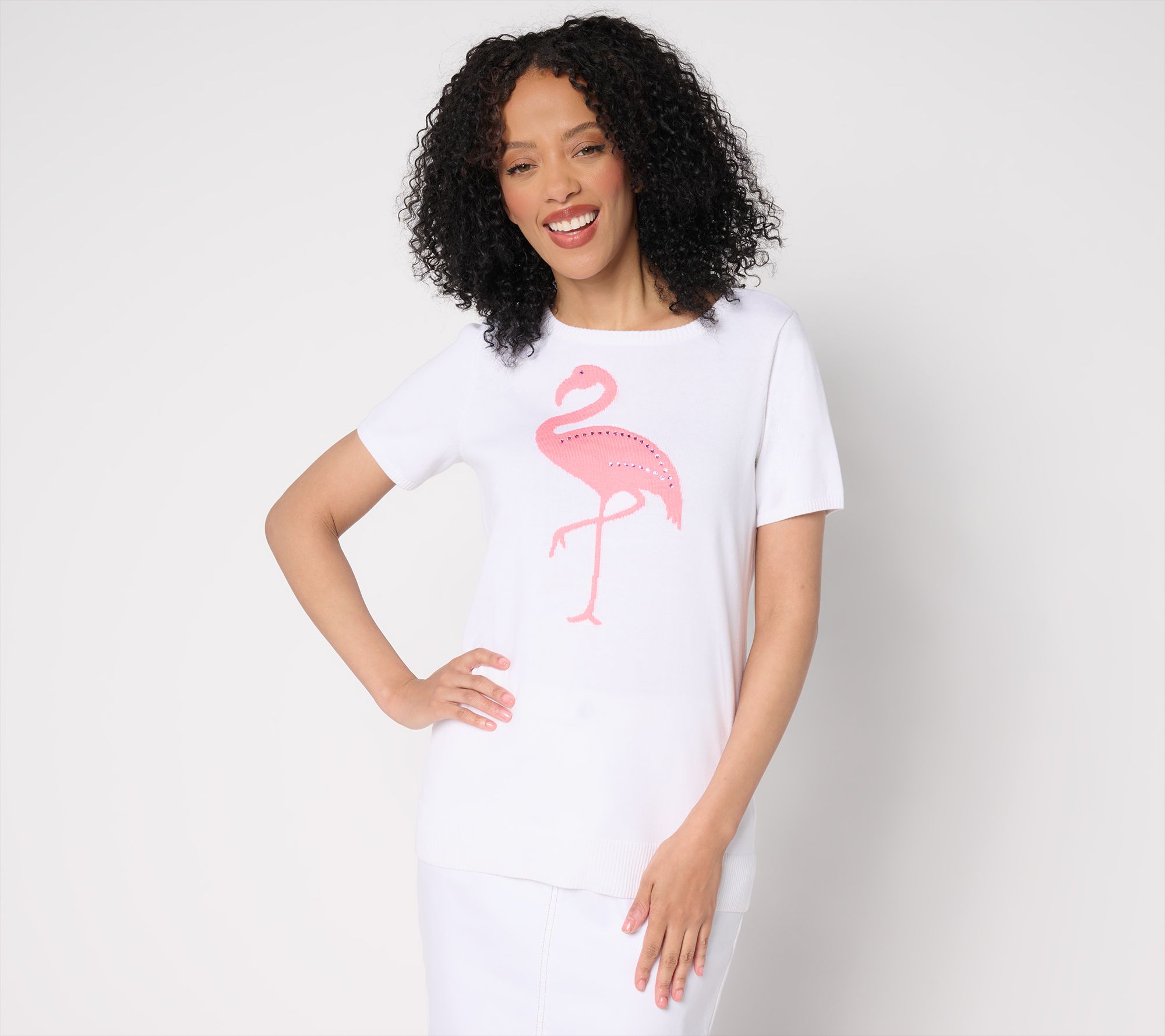 Belle Beach by Kim Gravel Let's Flamingle Sweater with Embellishment