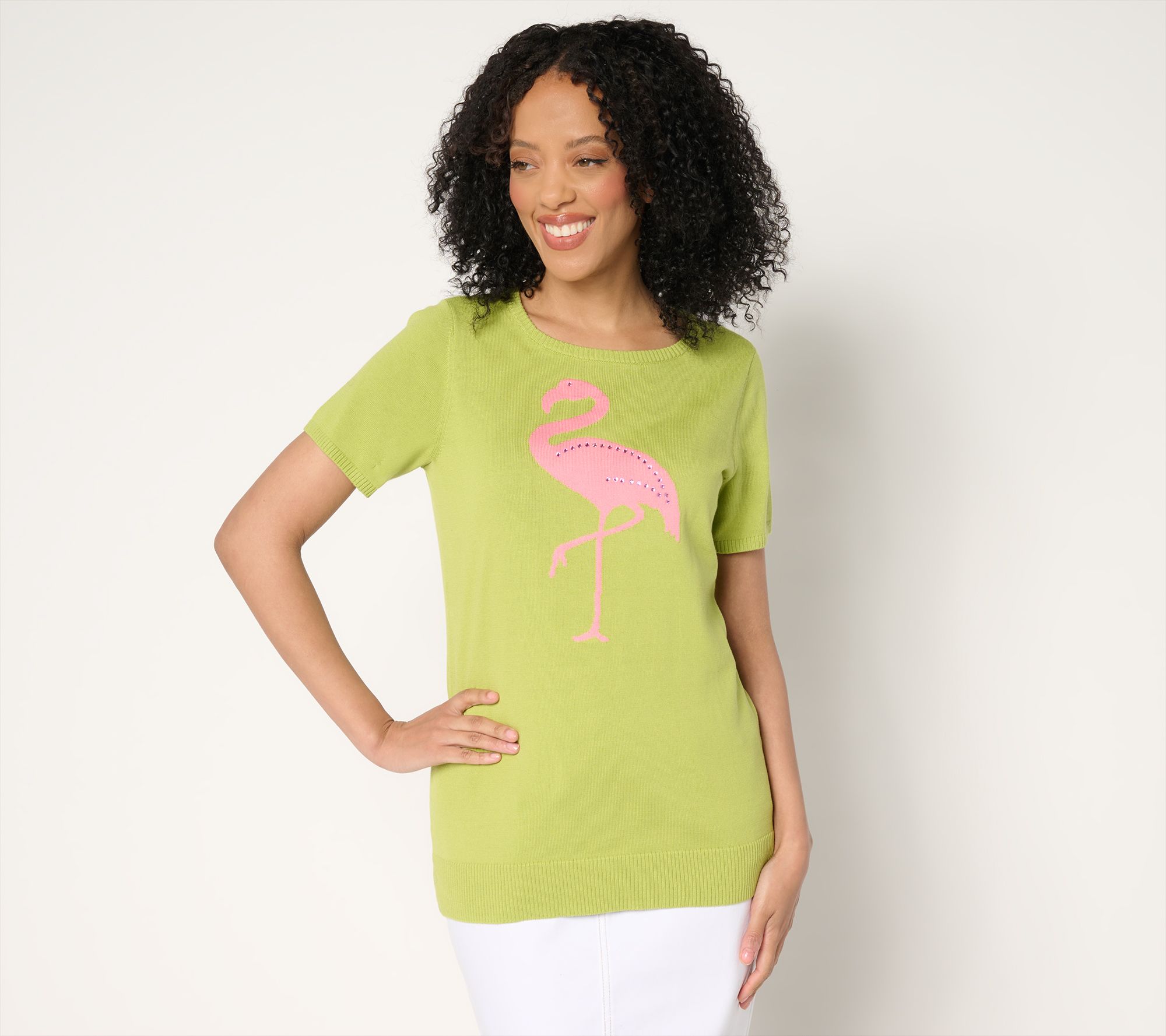 Belle Beach by Kim Gravel Let's Flamingle Sweater with Embellishment