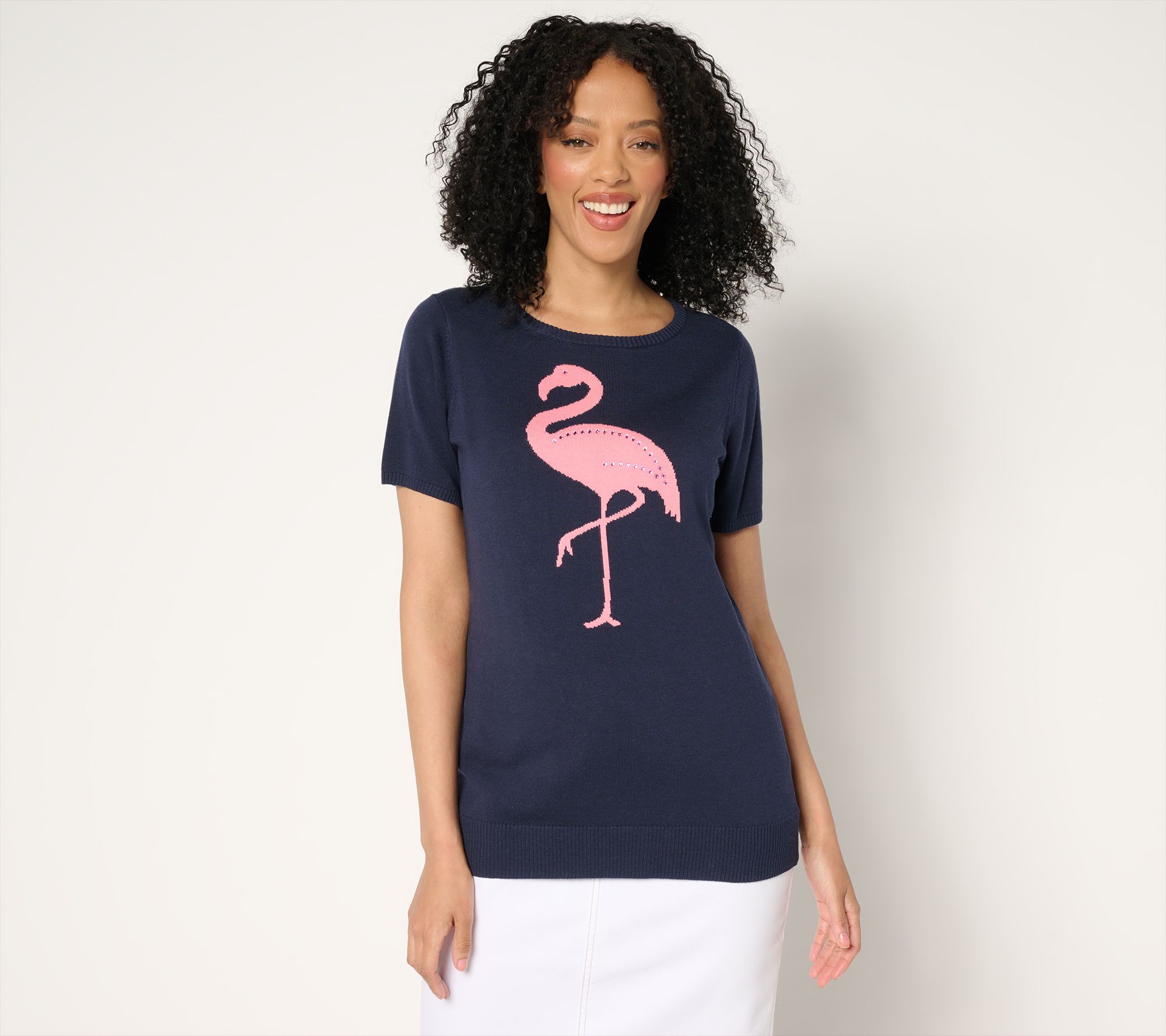 Belle Beach by Kim Gravel Let's Flamingle Sweater with Embellishment