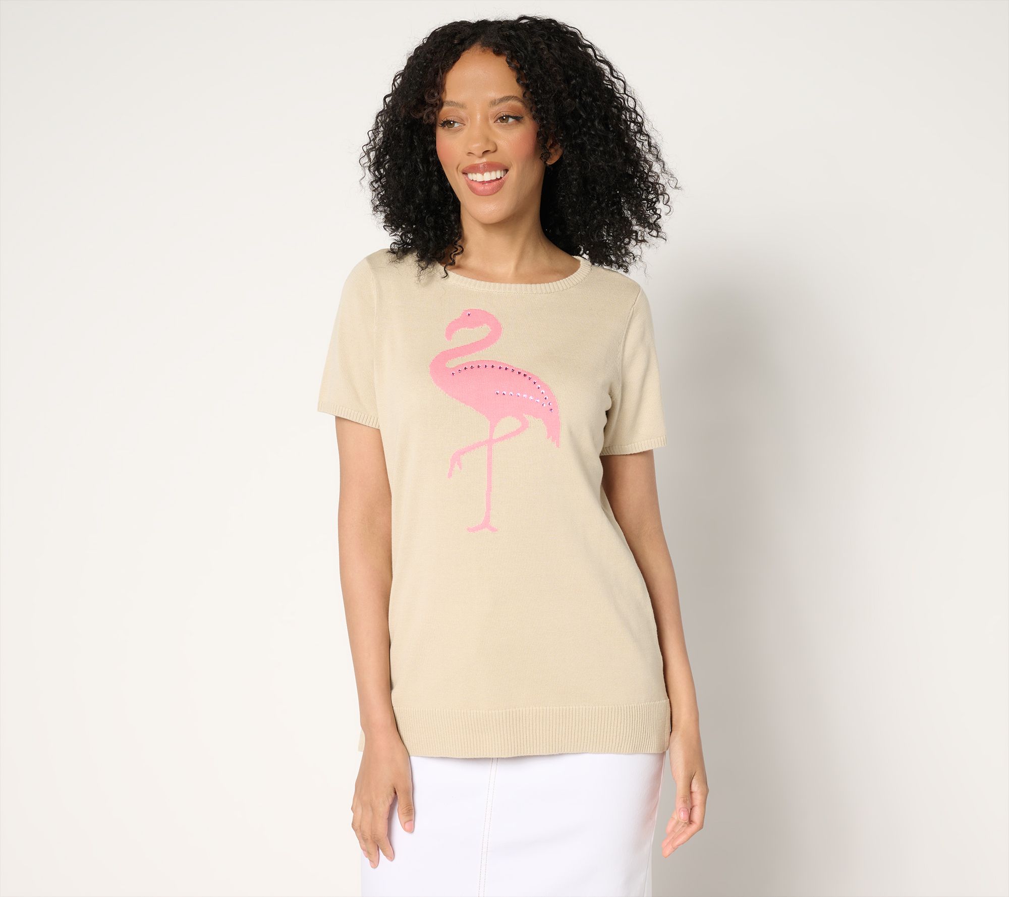 Belle Beach by Kim Gravel Let's Flamingle Sweater with Embellishment