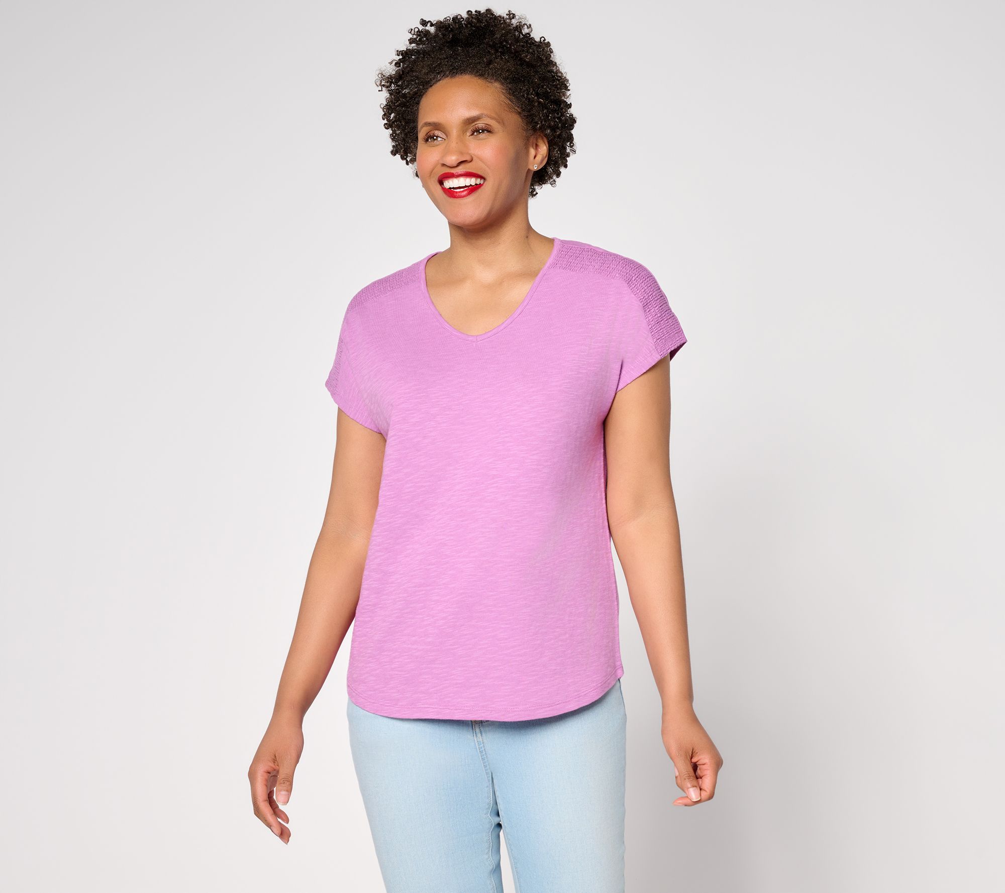 Denim & Co. Essentials Linen Blend Dolman Sleeve Top w/ Smocking