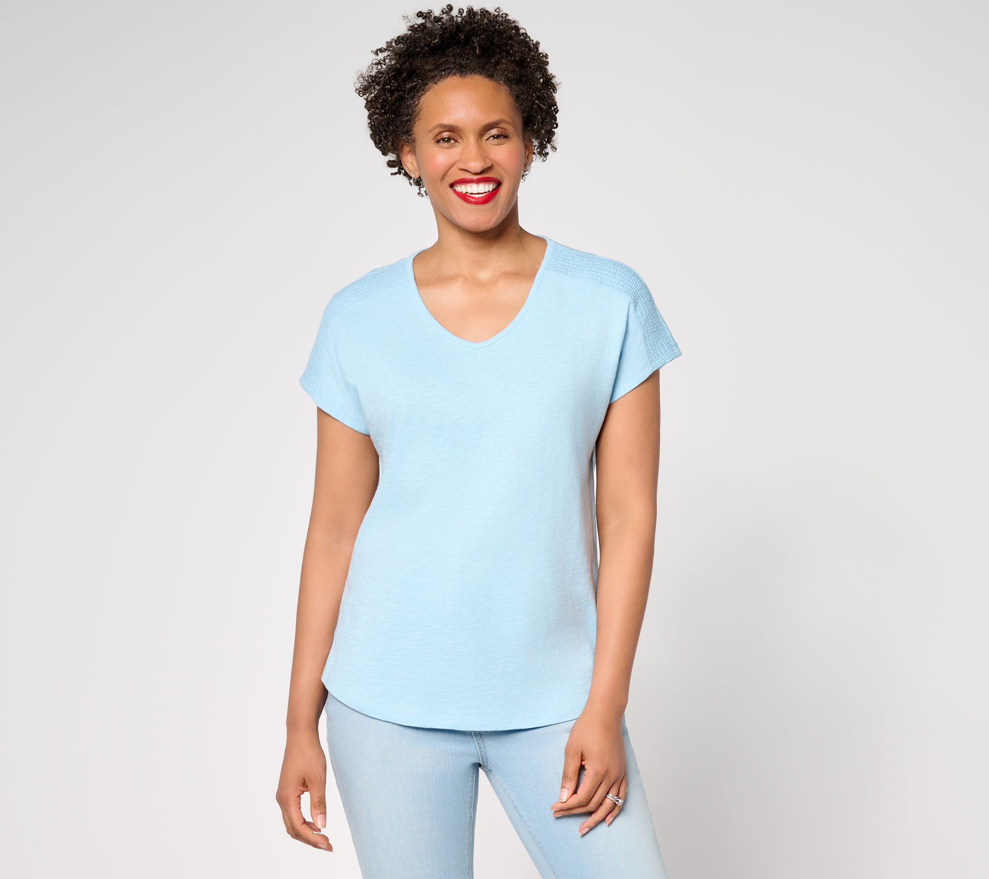 Denim & Co. Essentials Linen Blend Dolman Sleeve Top w/ Smocking