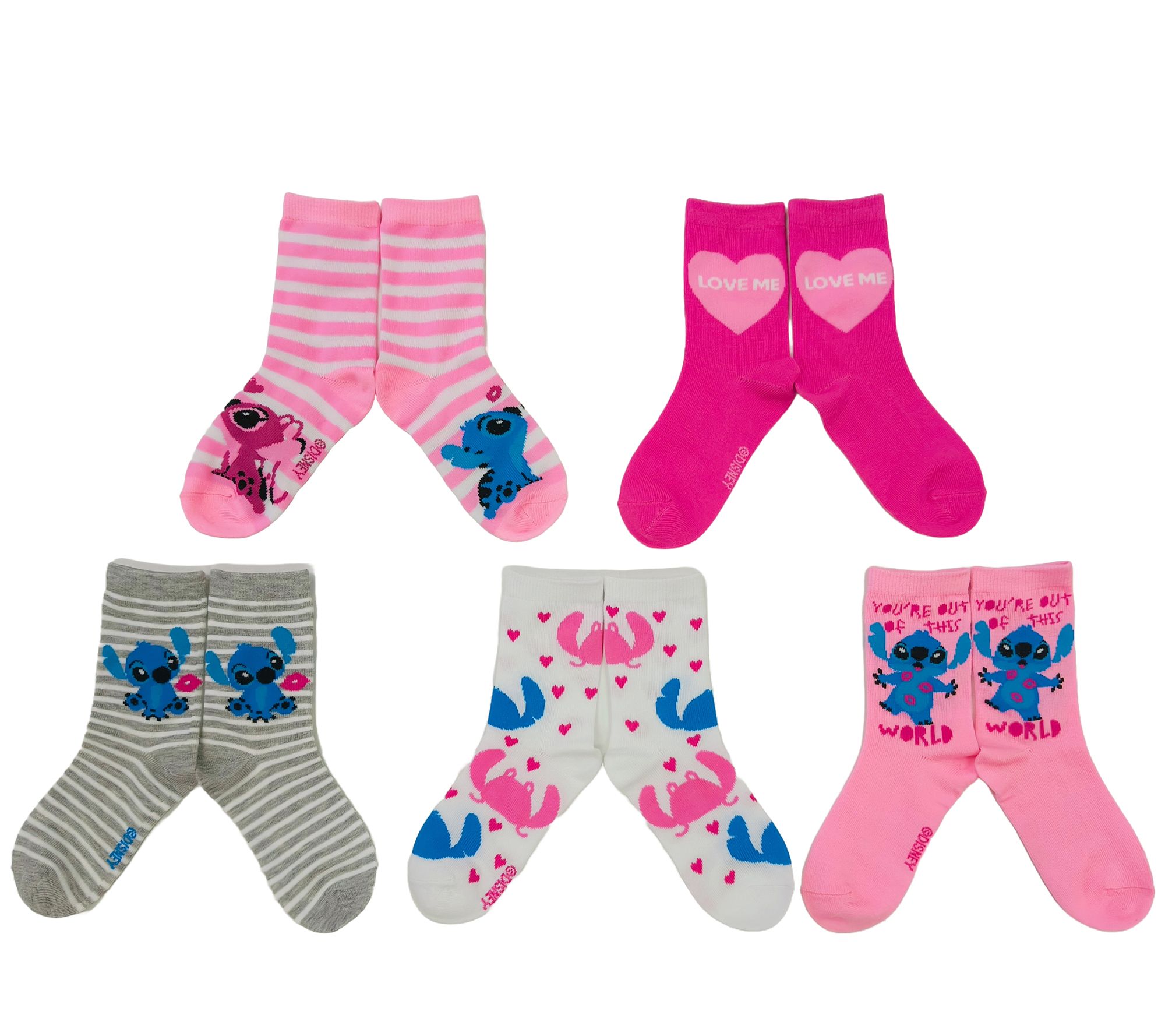 Girl's Set of 5 Valentine's Day Character CrewSocks