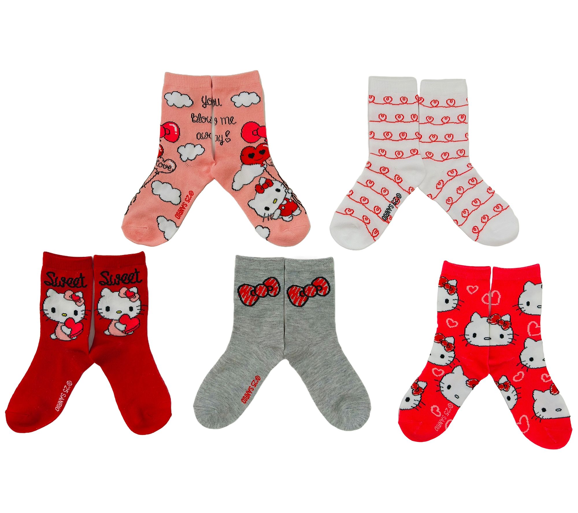 Girl's Set of 5 Valentine's Day Character CrewSocks