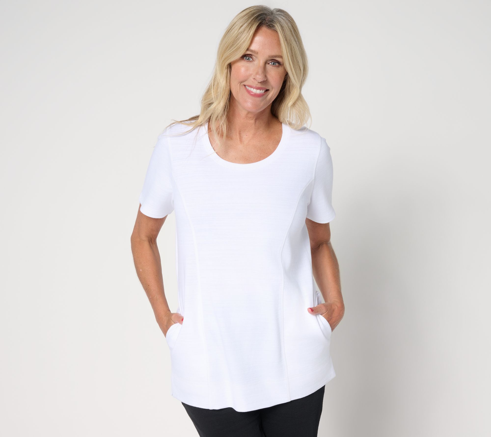 Denim & Co. Active Petite Textured Cotton Scoop Neck Tunic