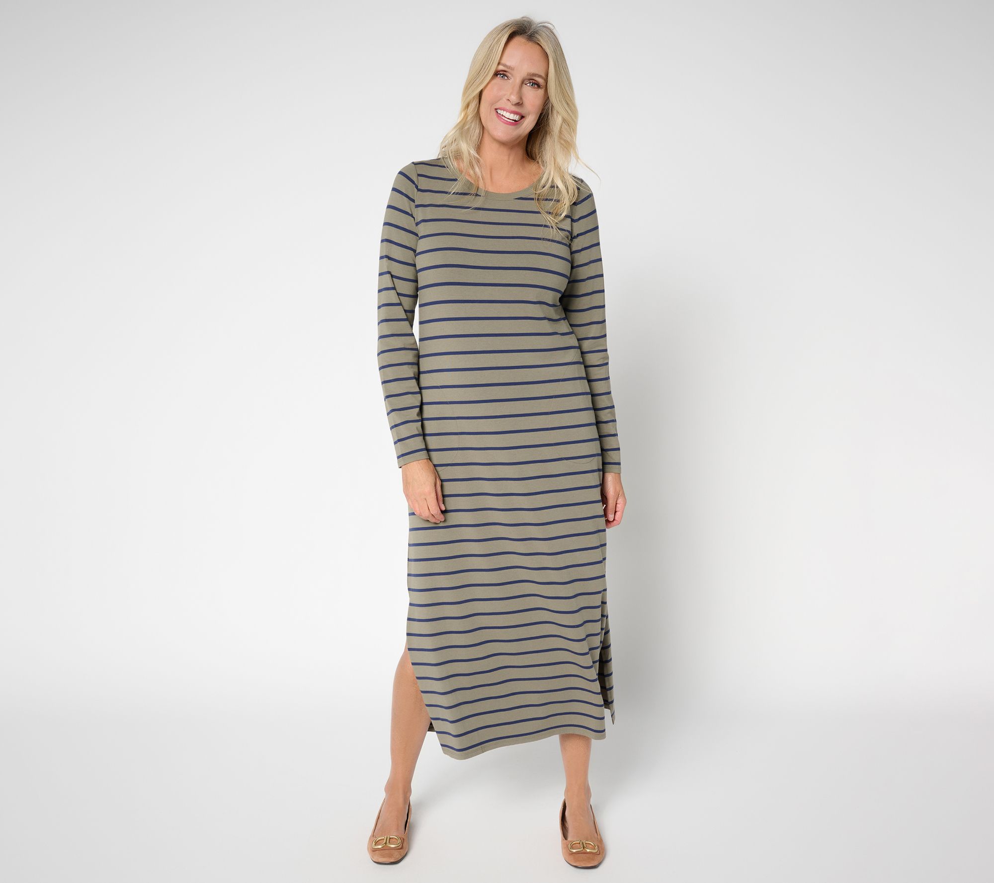 Belle by Kim Gravel Petite TripleLuxe Knit Striped Maxi Dress