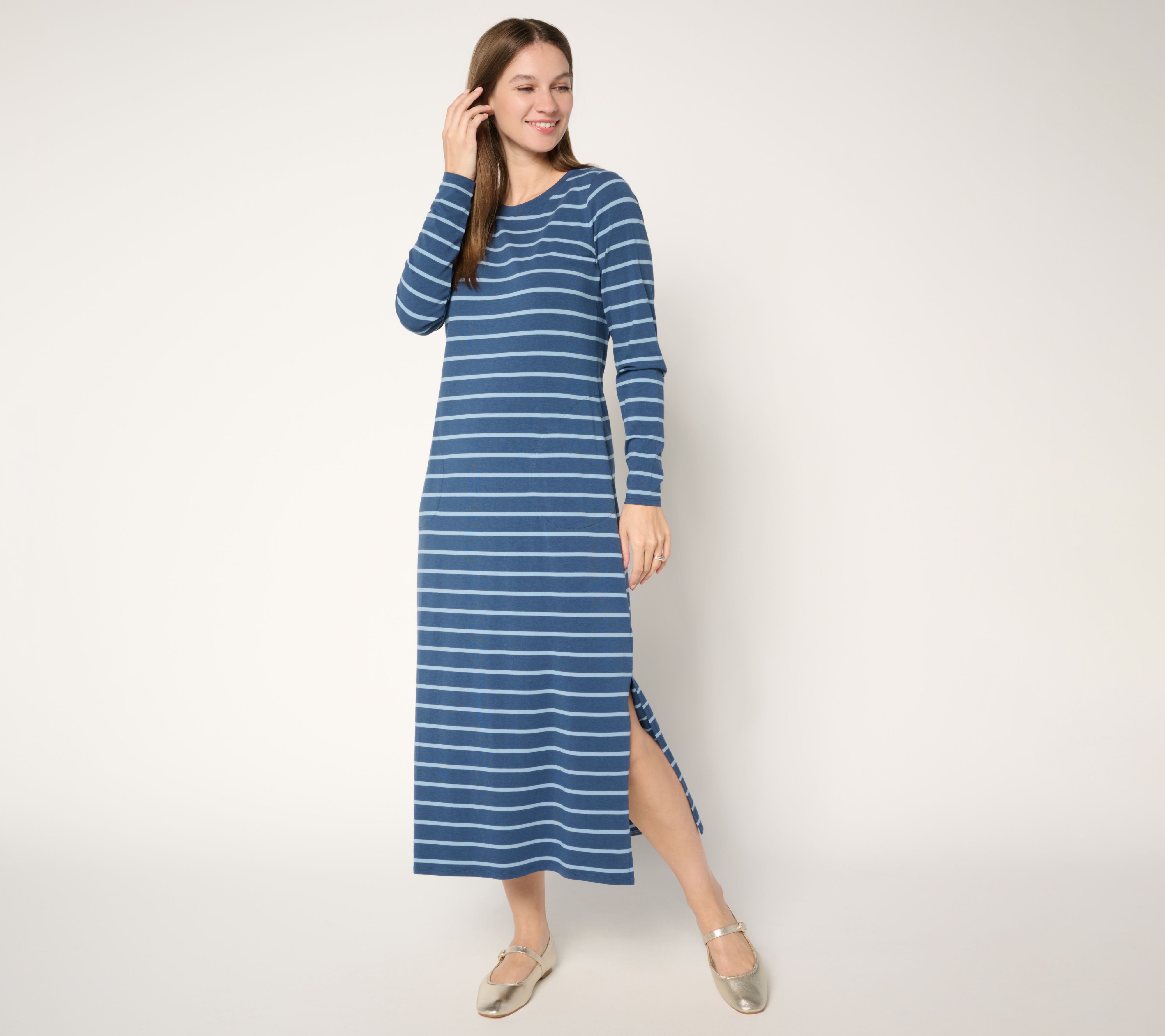 Belle by Kim Gravel Petite TripleLuxe Knit Striped Maxi Dress