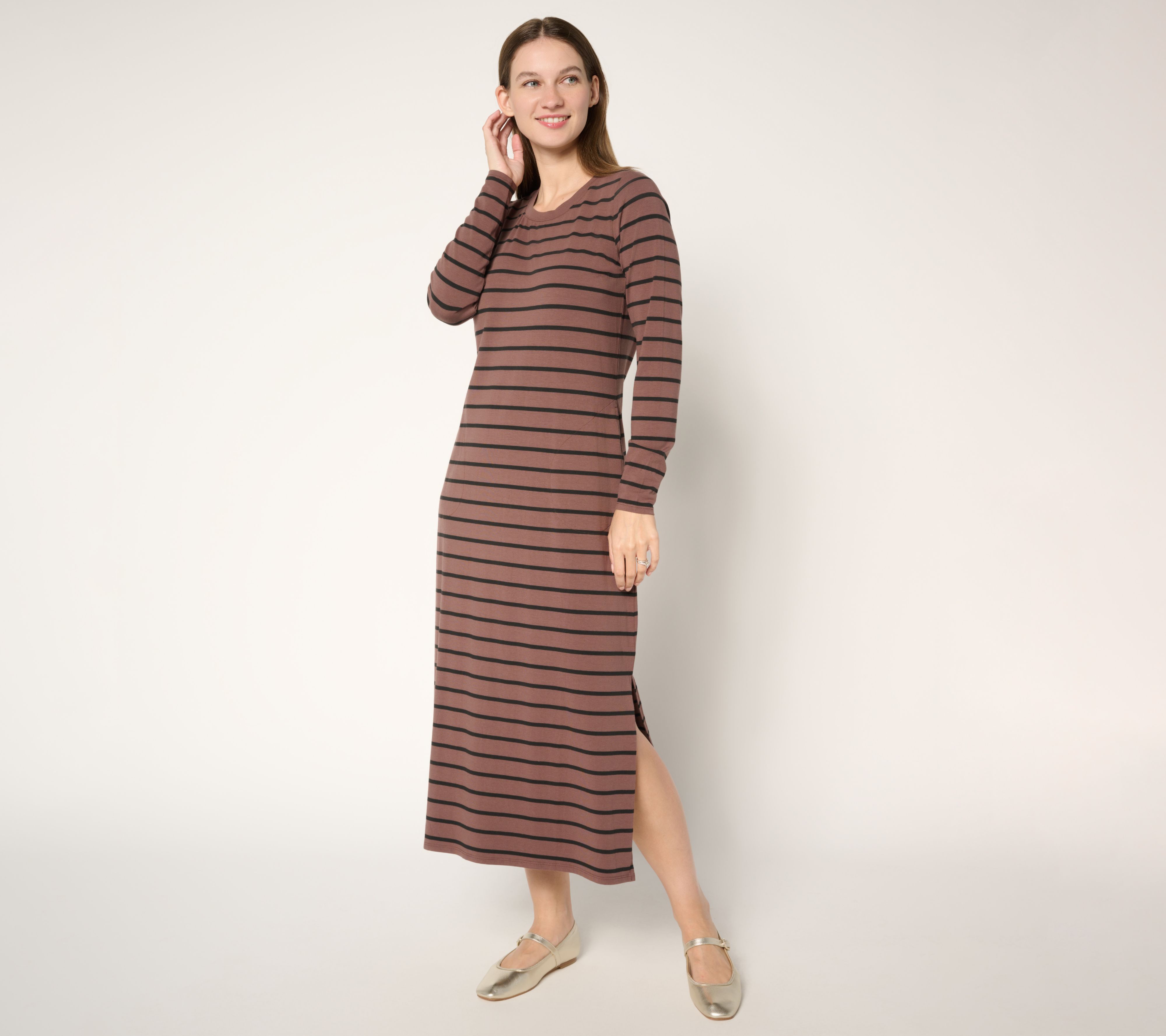 Belle by Kim Gravel Petite TripleLuxe Knit Striped Maxi Dress