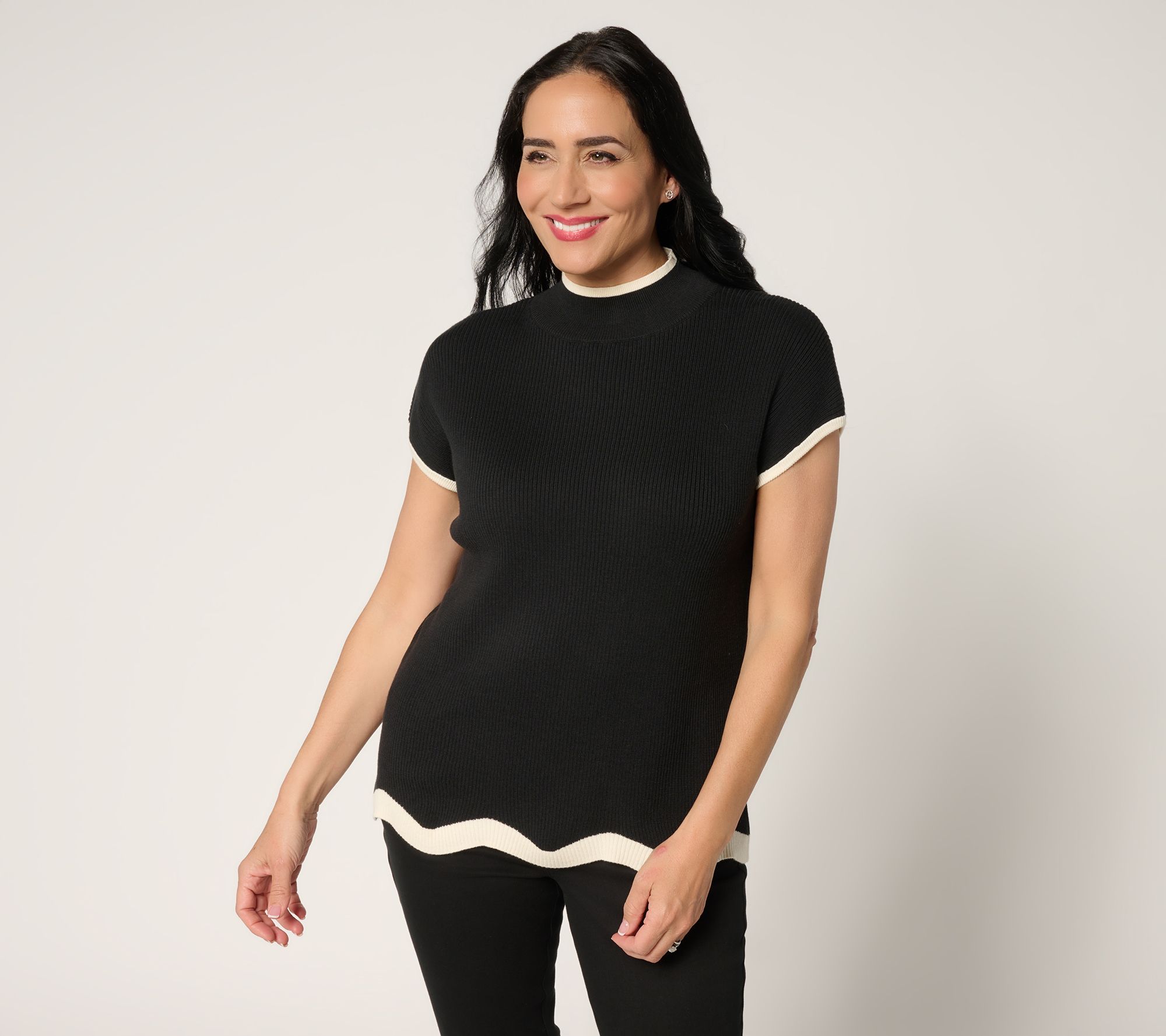 Belle by Kim Gravel Contrast Trim Mock Neck Sweater