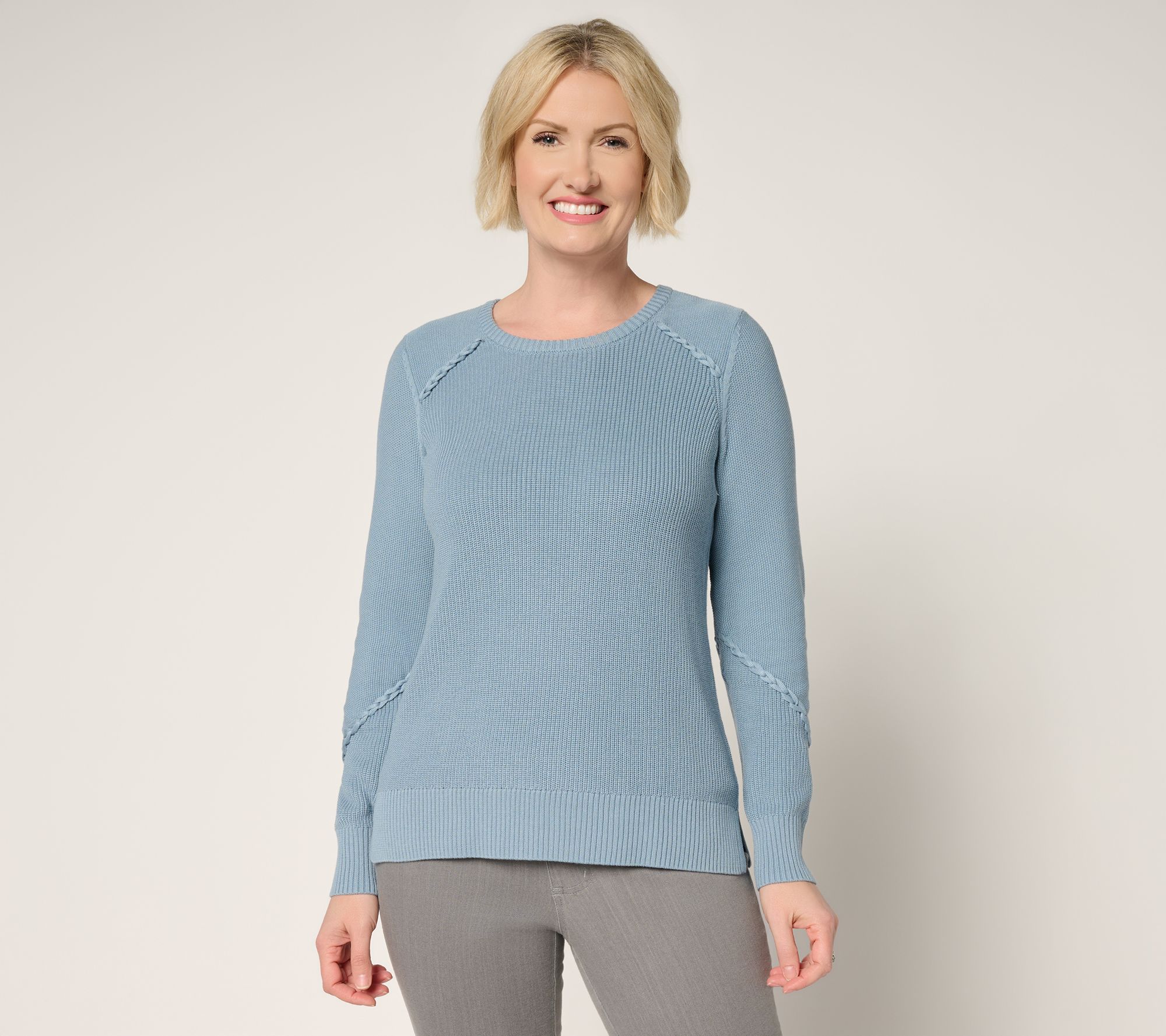 Belle by Kim Gravel Shaker & Seed Stich Braided Trim Sweater