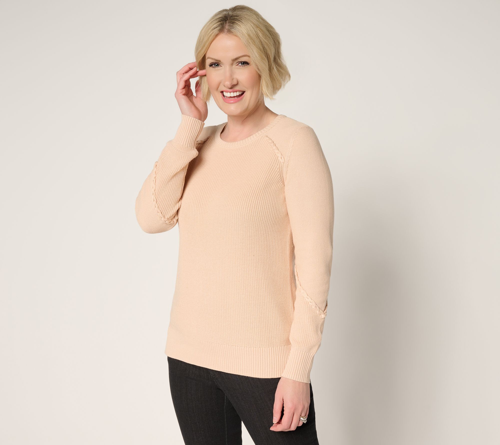 Belle by Kim Gravel Shaker & Seed Stich Braided Trim Sweater